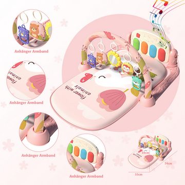 GOOLOO Spielbogen Spielbogen Krabbelmatte mit Musikklavier für Baby rosa, (Baby Klavierständer, 1-tlg., 1-st), mit Musiktasten und lustigen Tiermotiven