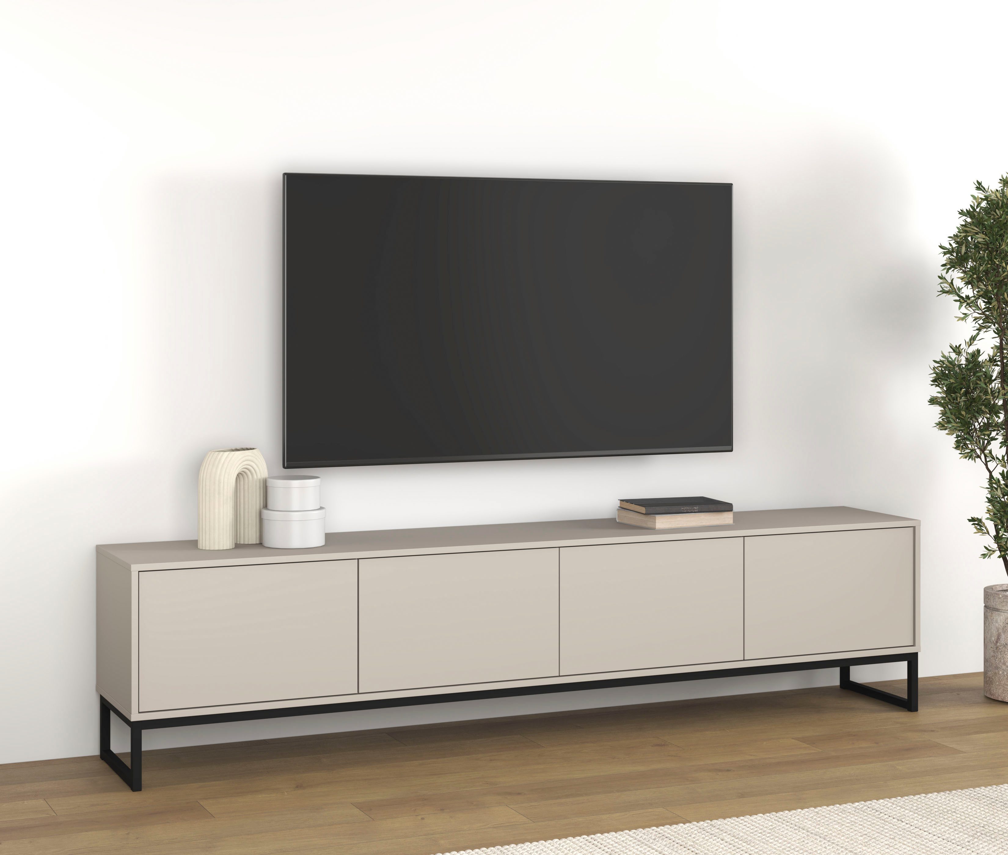 OTTO home Lowboard Olbia, Breite 208,5 cm, TV-Board 4 Klappen, Metallkufen, TV-Kommode mit 4 Klappen, push-to-open-Funktion