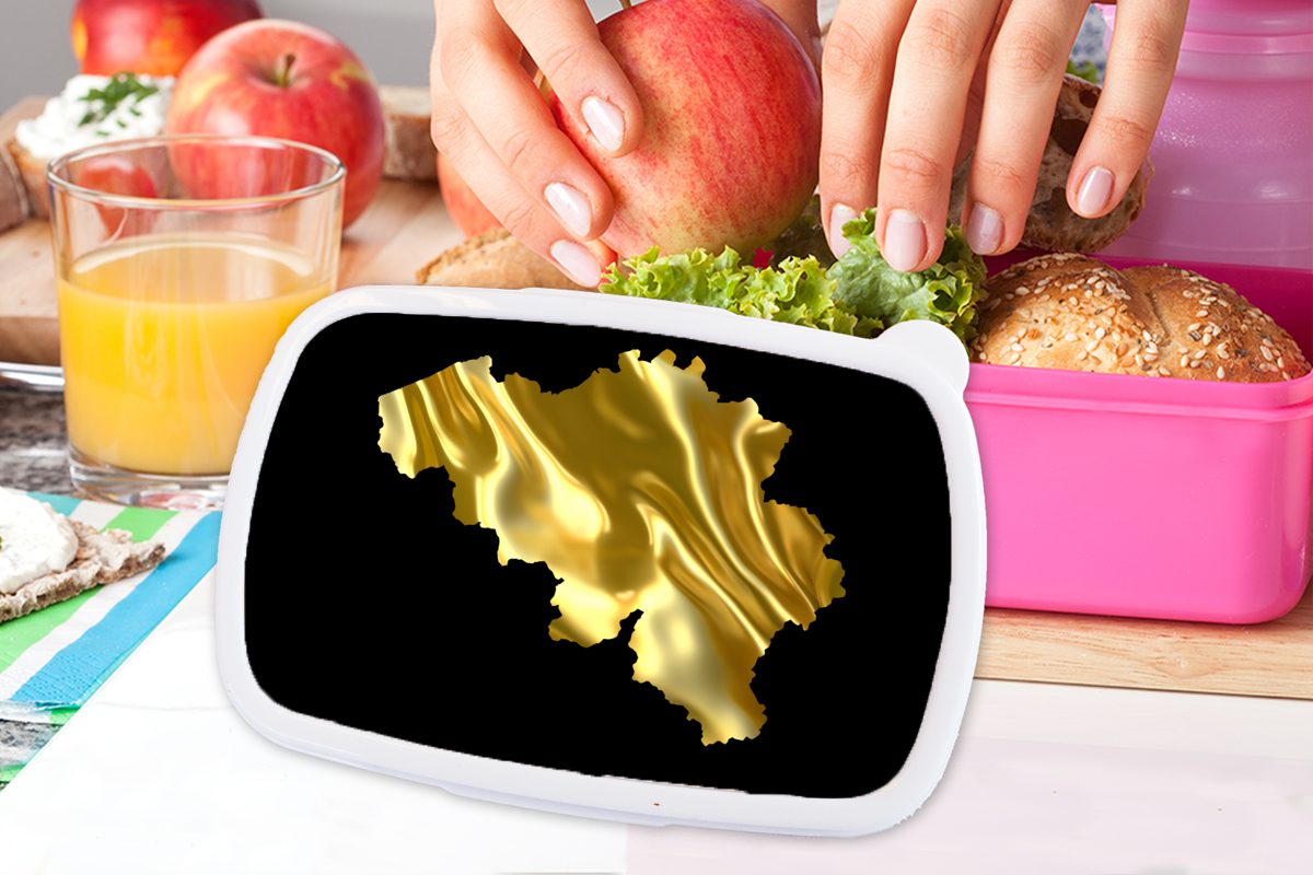 Gold, Brotdose Belgien Lunchbox Kinder, - Erwachsene, Kunststoff, rosa MuchoWow Mädchen, Snackbox, für Brotbox Karte Kunststoff - (2-tlg),