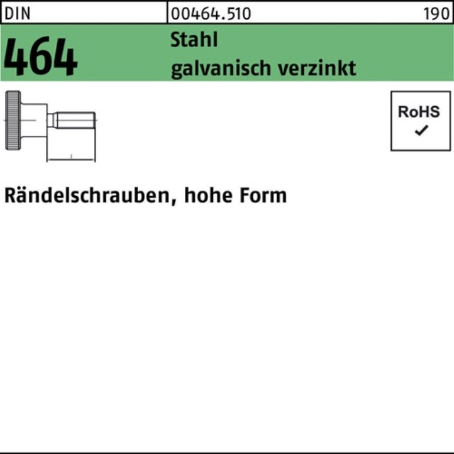 Reyher Schraube 100er Pack Rändelschraube DIN 464 hohe FormM5x 10 Stahl galv.verz. 50