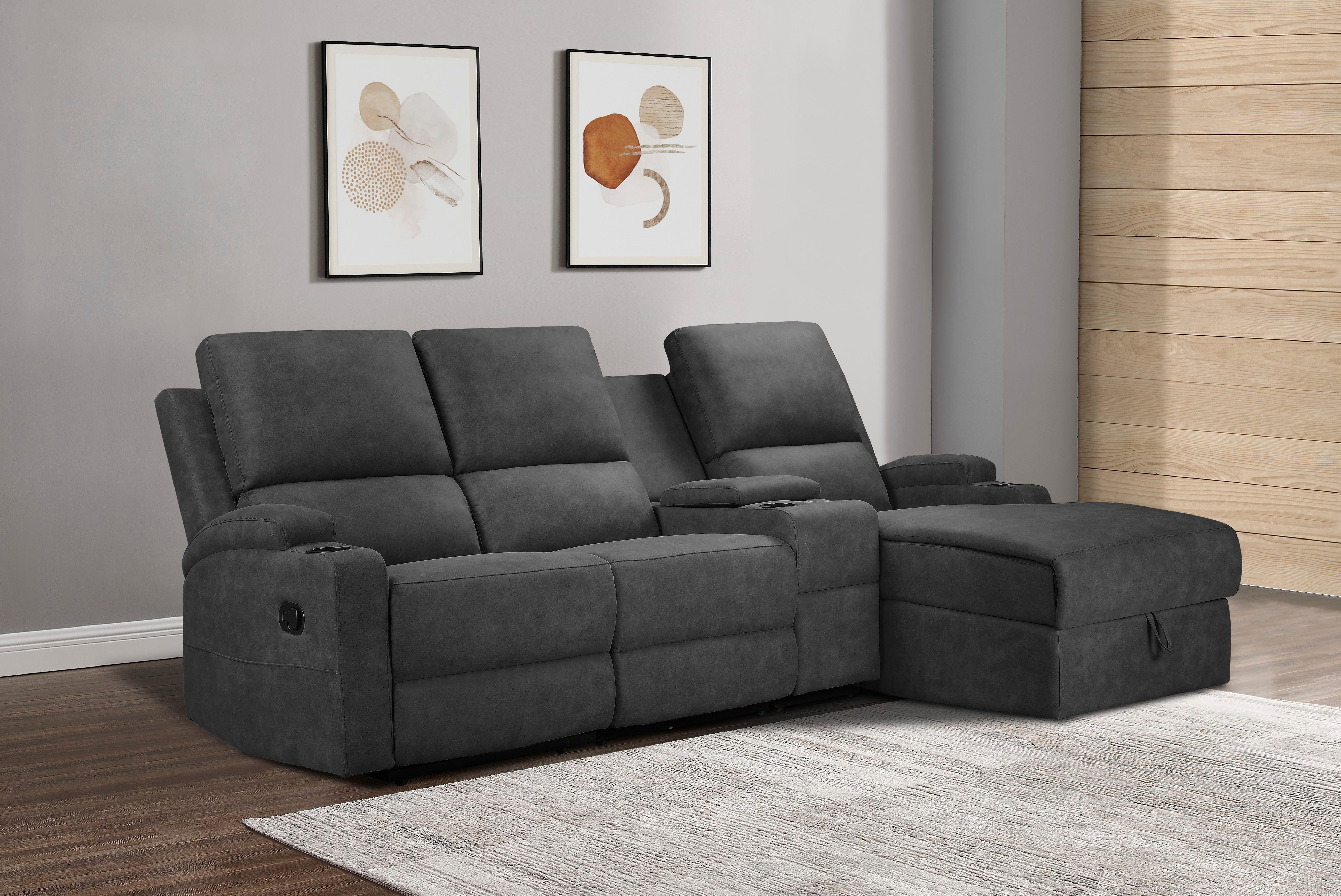 Home affaire Ecksofa NAPORI Multimediasofa, 3er Kinosessel XXL, L-Form, 3 Bezugsstoffe, Kinosofa mit Relaxfunktion, Getränkehalter, Staufach und Staukasten