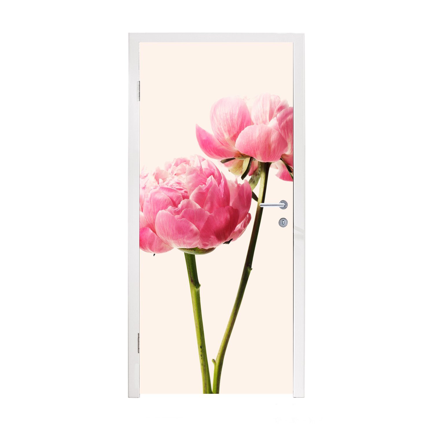 bedruckt, Türtapete cm St), MuchoWow - Blüte Türaufkleber, für 75x205 Fototapete Blumen (1 - Tür, Matt, Rosa,