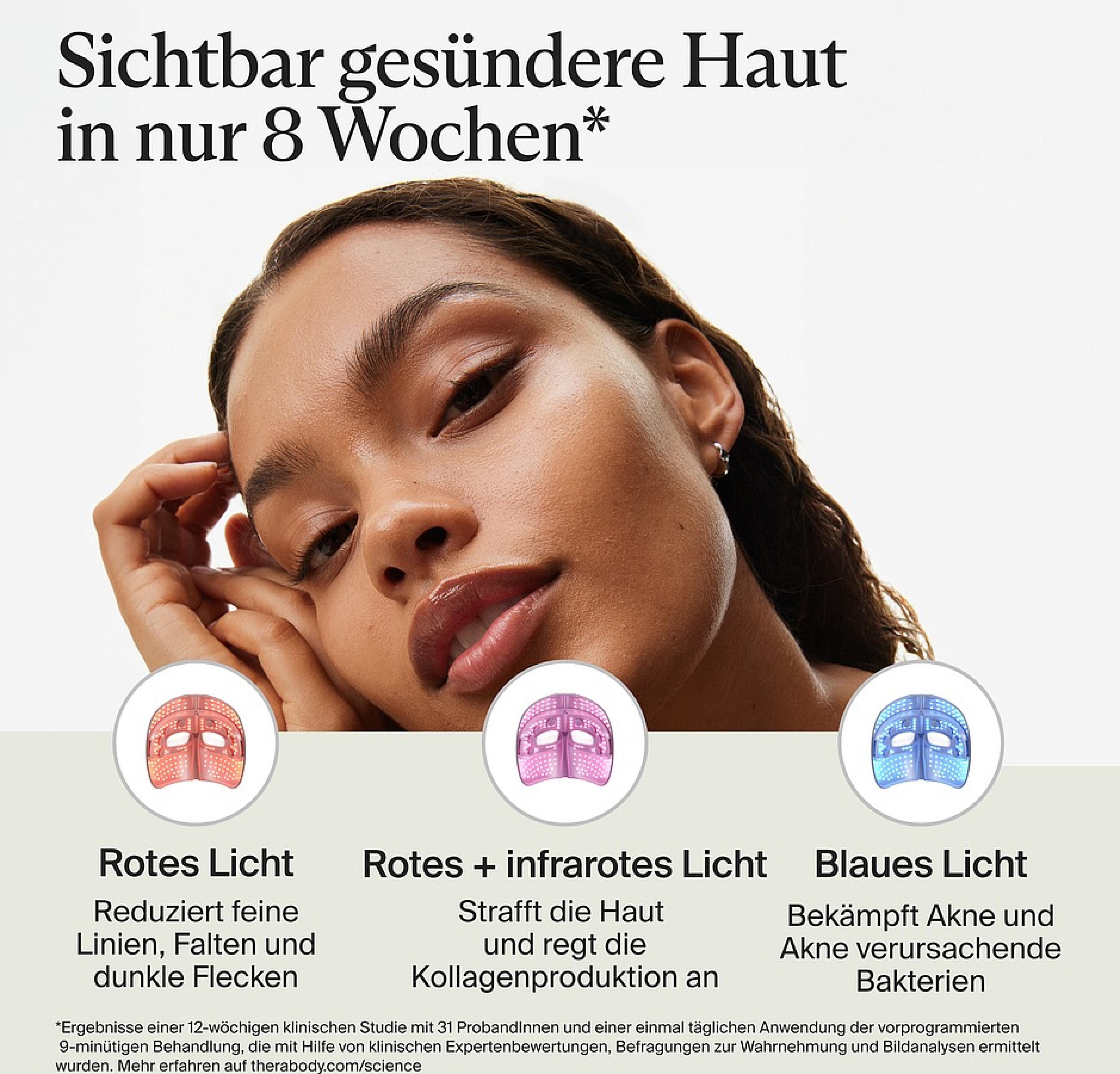 Therabody LED-Gesichtsmaske Theraface Mask Glo, LED-Lichttherapie mit rotem, blauem sowie Infrarotlicht