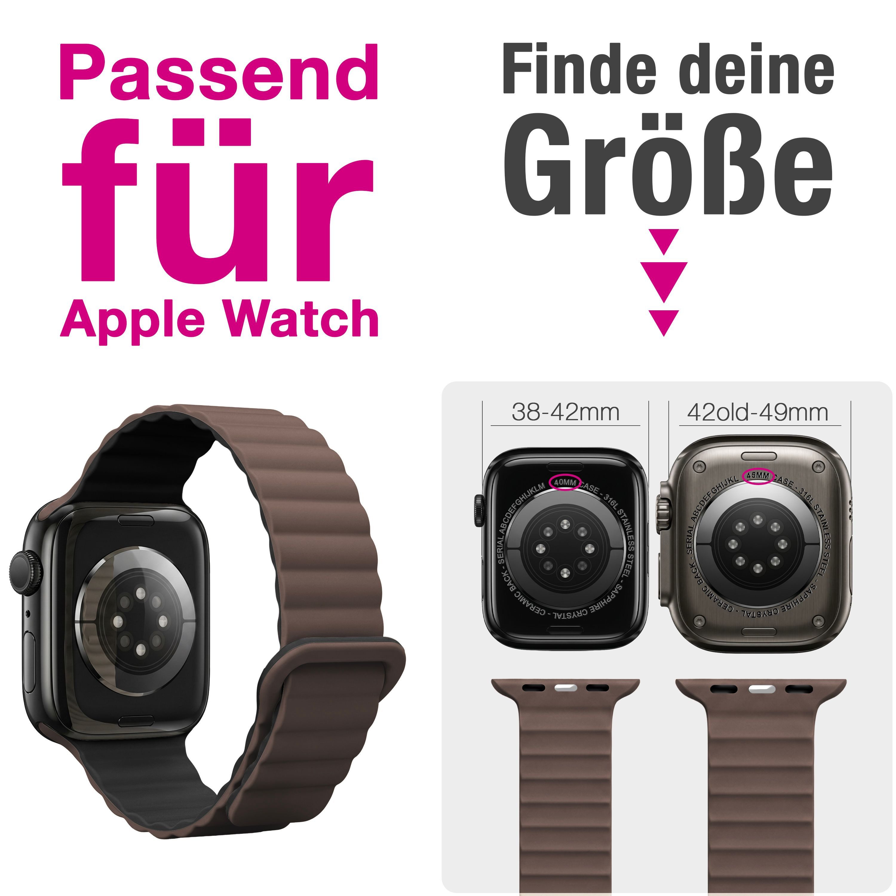 Nalia Smartwatch-Armband Apple Watch 38/40/41/42mm, Magnetisches Silikon Ersatzband / für Sport Fitness Uhr / Atmungsaktiv – Bild 5 von 5