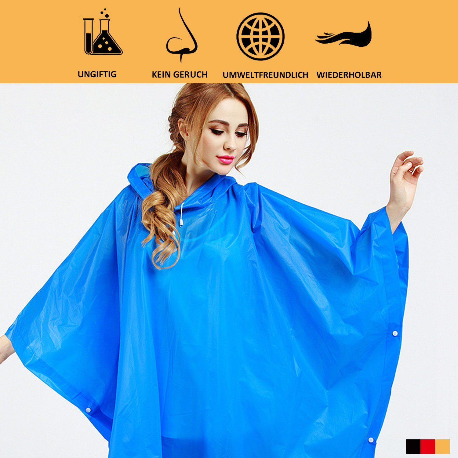 Damen für Regenjacke Regenponcho Wasserdicht MAGICSHE Regenmantel Festival Blau