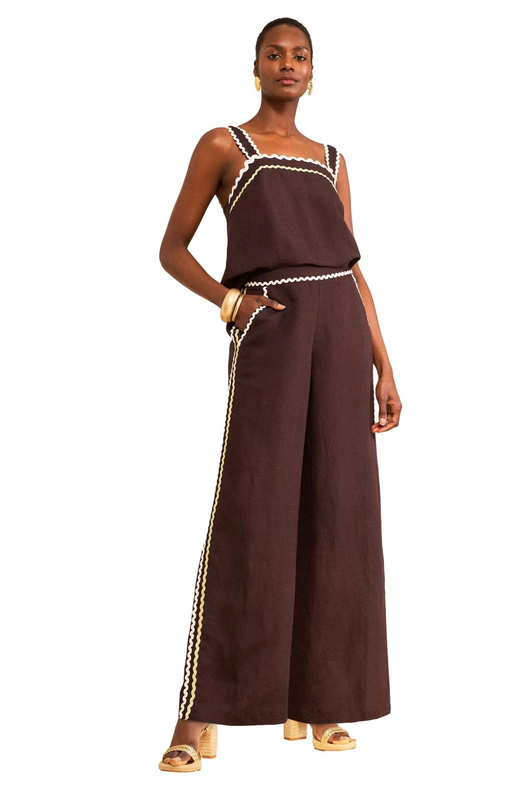 Love & Roses Leinenhose Love & Roses Hose mit Zackenlitze (1-tlg)