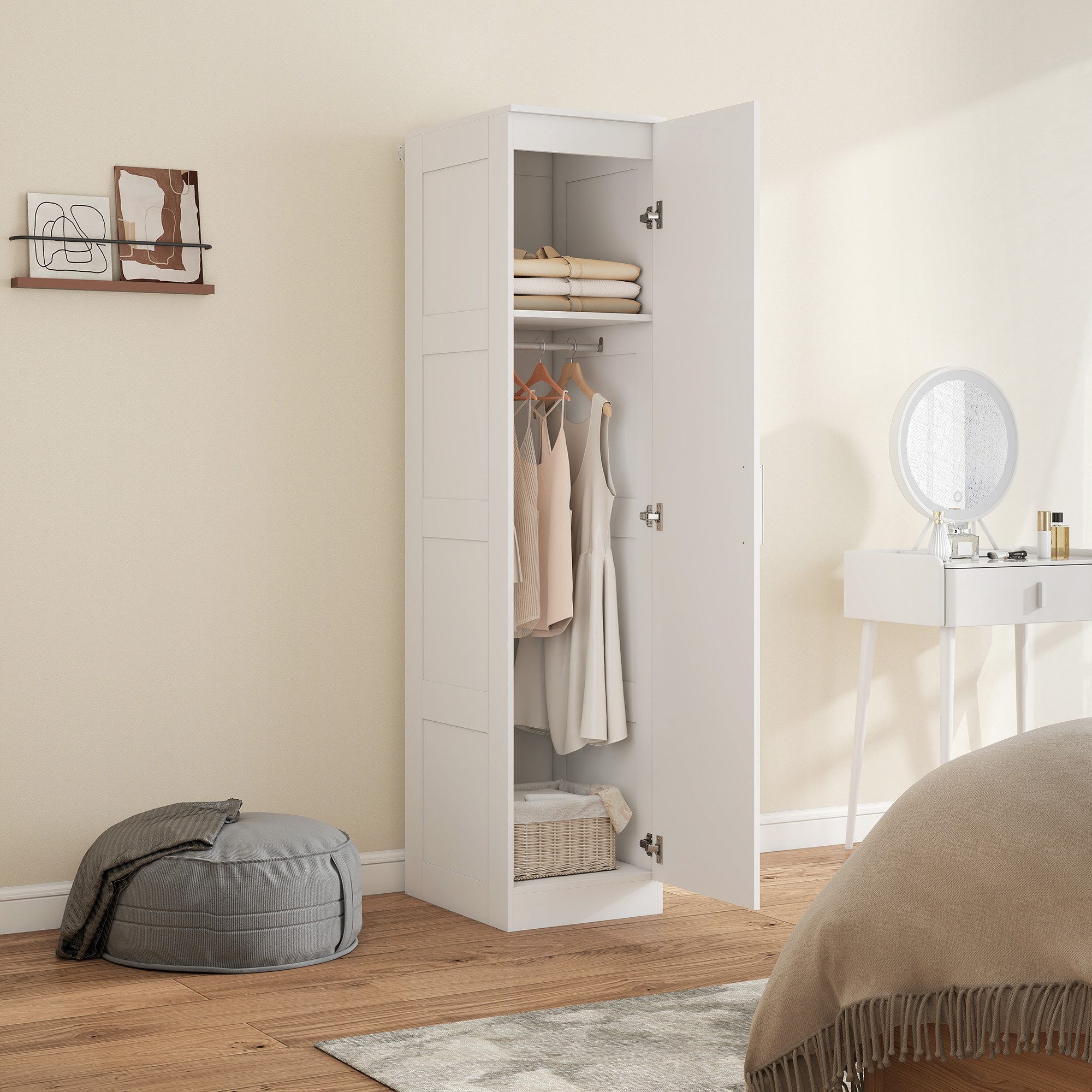 HOMCOM Kleiderschrank Mehrzweckschrank mit Regal, Soft-Close-Tür Drehtürenschrank (Garderobenschrank, 1-St., Mehrzweckschrank) für Schlafzimmer 40 x 52 x 180 cm Weiß