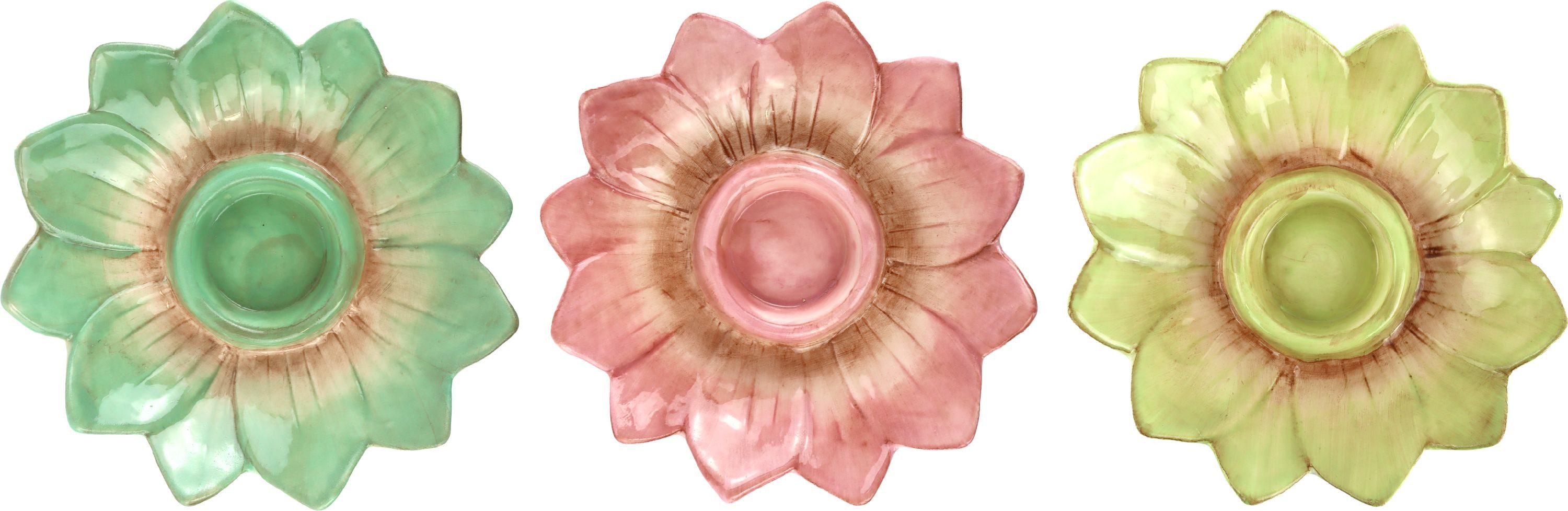 FURNARO Kerzenhalter (3-tlg. Leuchterset), Florale Form mit sanften Pastelltönen