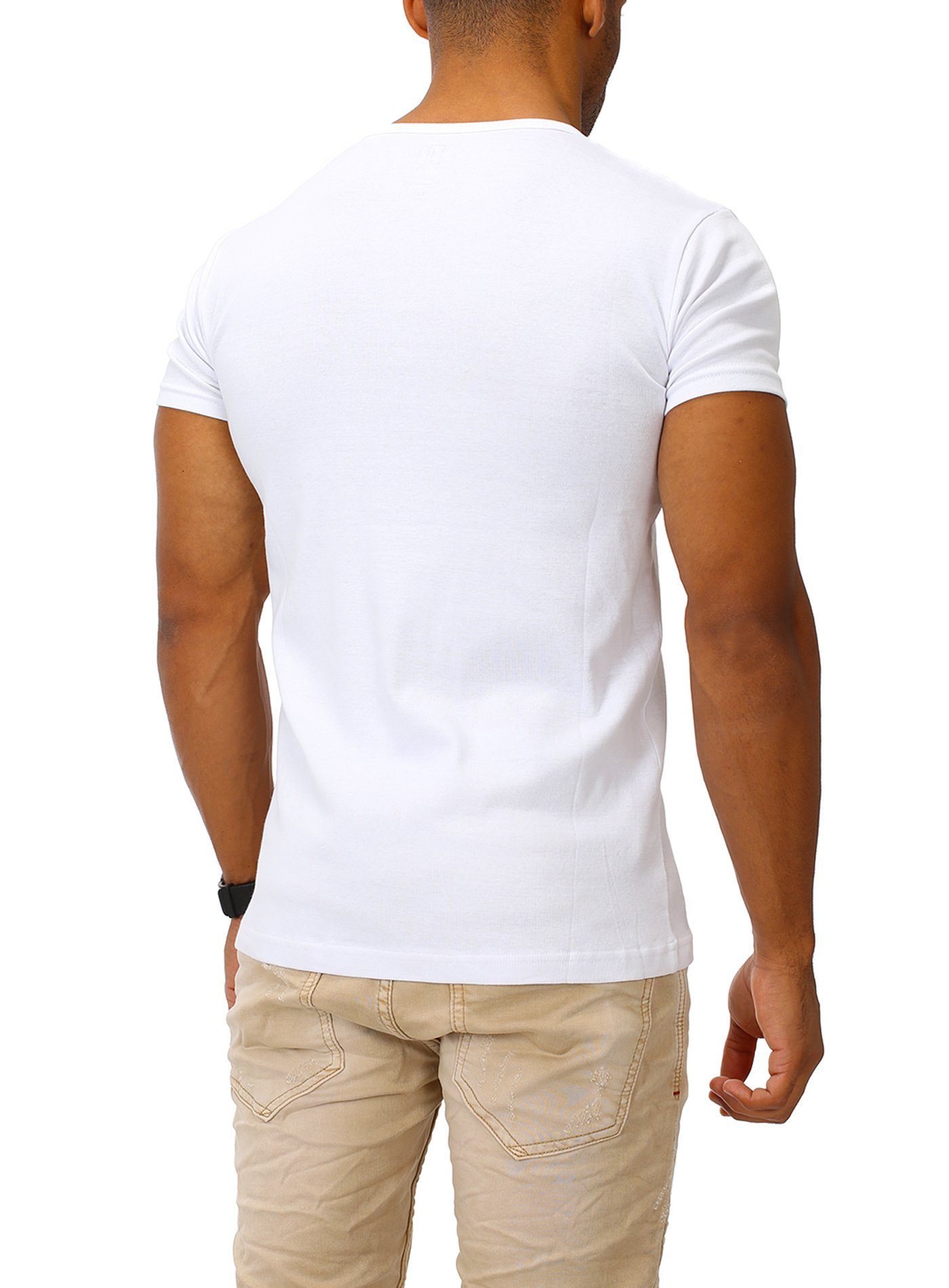 Joe Franks T-Shirt Big Slim white Button stylischem Fit in