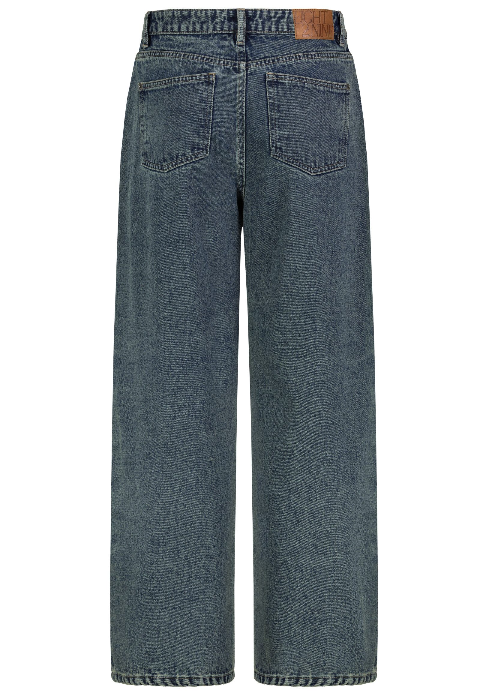 Eight2Nine High-waist-Jeans Damen Wide Leg Jeans mit Strassverzierung Denimhose, silberfarbene Nieten vorne