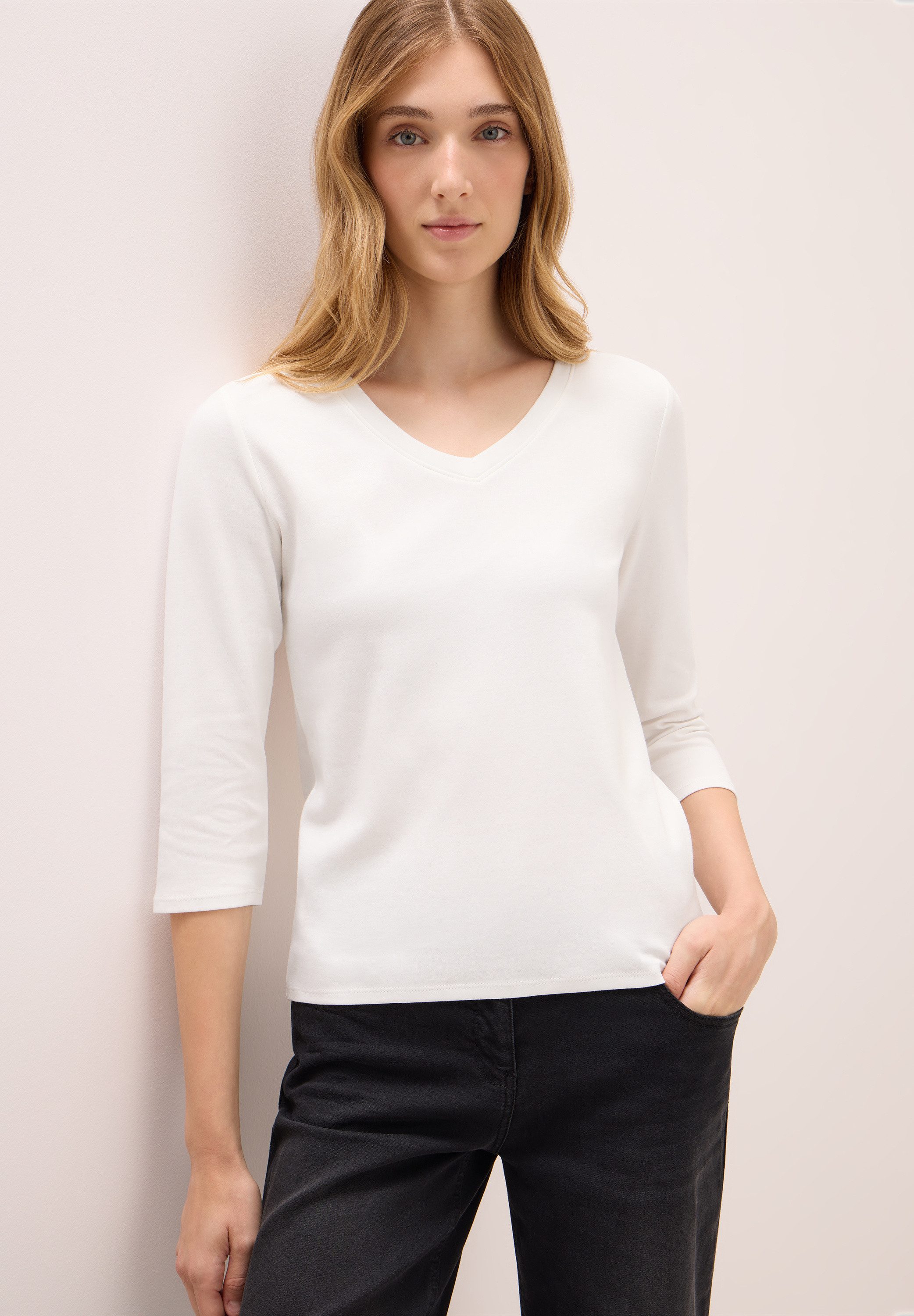CECIL 3/4-Arm-Shirt mit V-Ausschnitt, unifarben günstig online kaufen