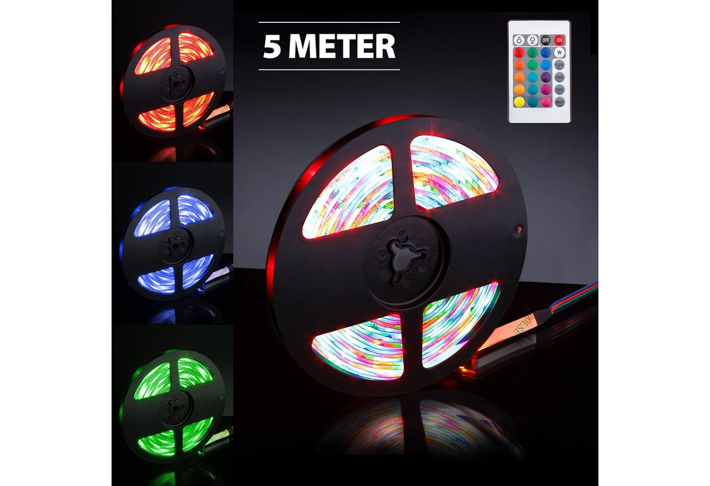 EAXUS LED Stripe - IP65 Wasserfeste LED Lichterkette. RGB Bunt, Licht Band, 4 Farbwechselprogramme, Dimmfunktion, Fernbedienung