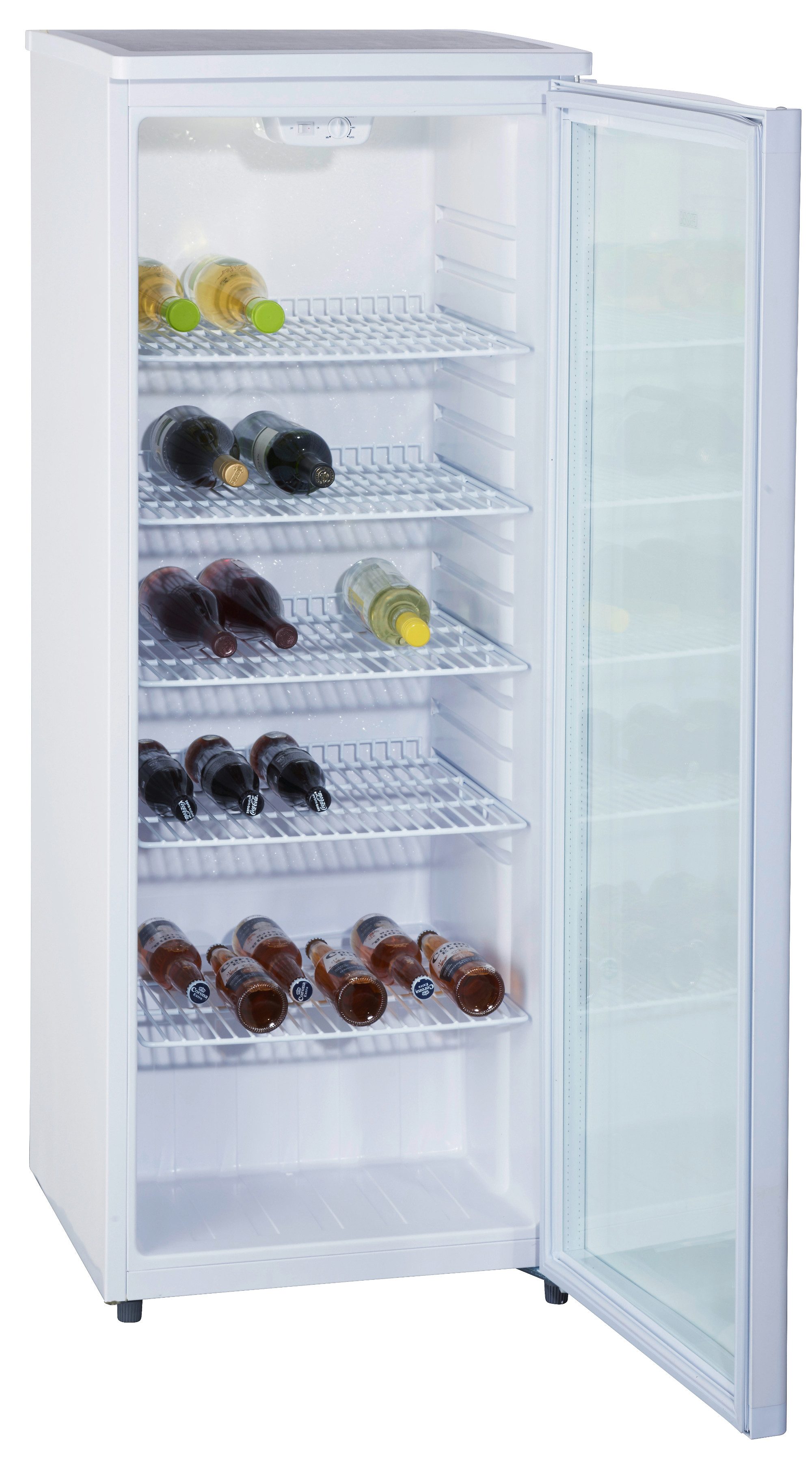 SCHOEPF Getränkekühlschrank GKS255S, 143 cm hoch, 55 cm breit, LED-Beleuchtung, Glastüre, 256 Liter Nutzinhalt