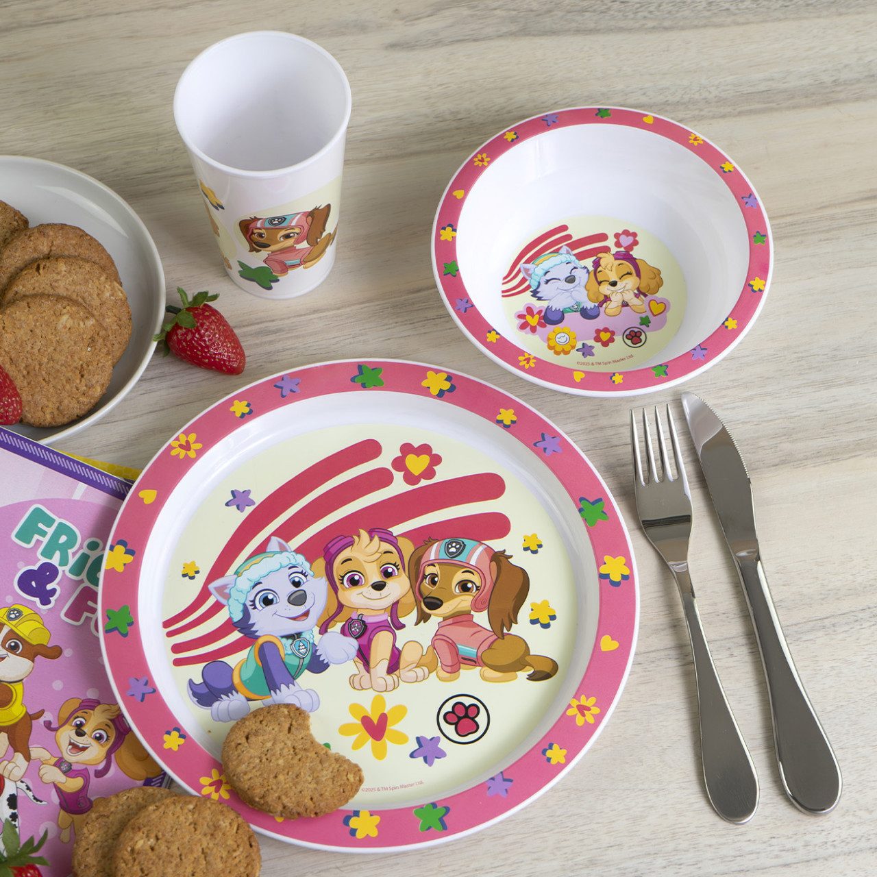 Geda Labels GmbH Kindergeschirr-Set Paw Patrol Girls (3-tlg), PP, Rosa, 21,5x21,5x8,5, spülmaschinengeeignet