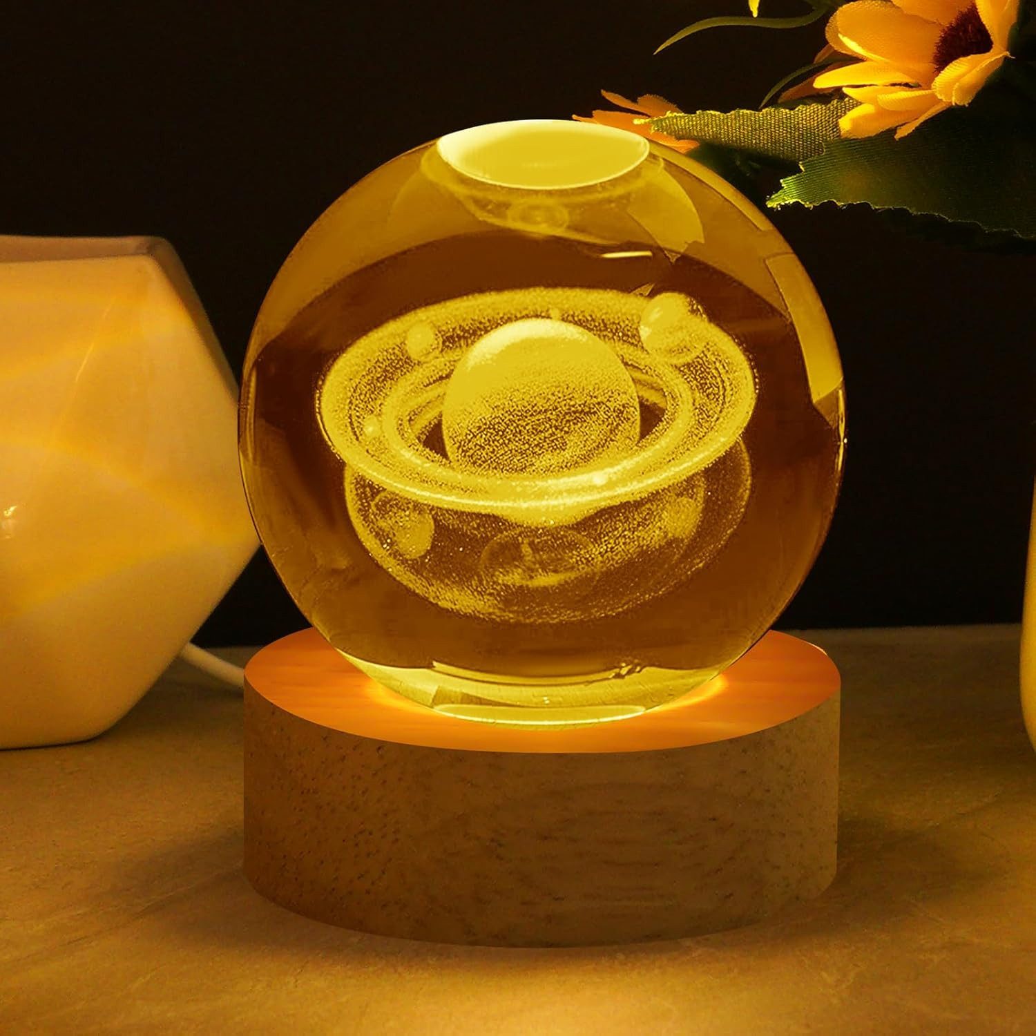 FELIXLEO LED Dekolicht 3D Saturn Kristallkugel Nachtlicht LED USB Hausdeko Geschenk