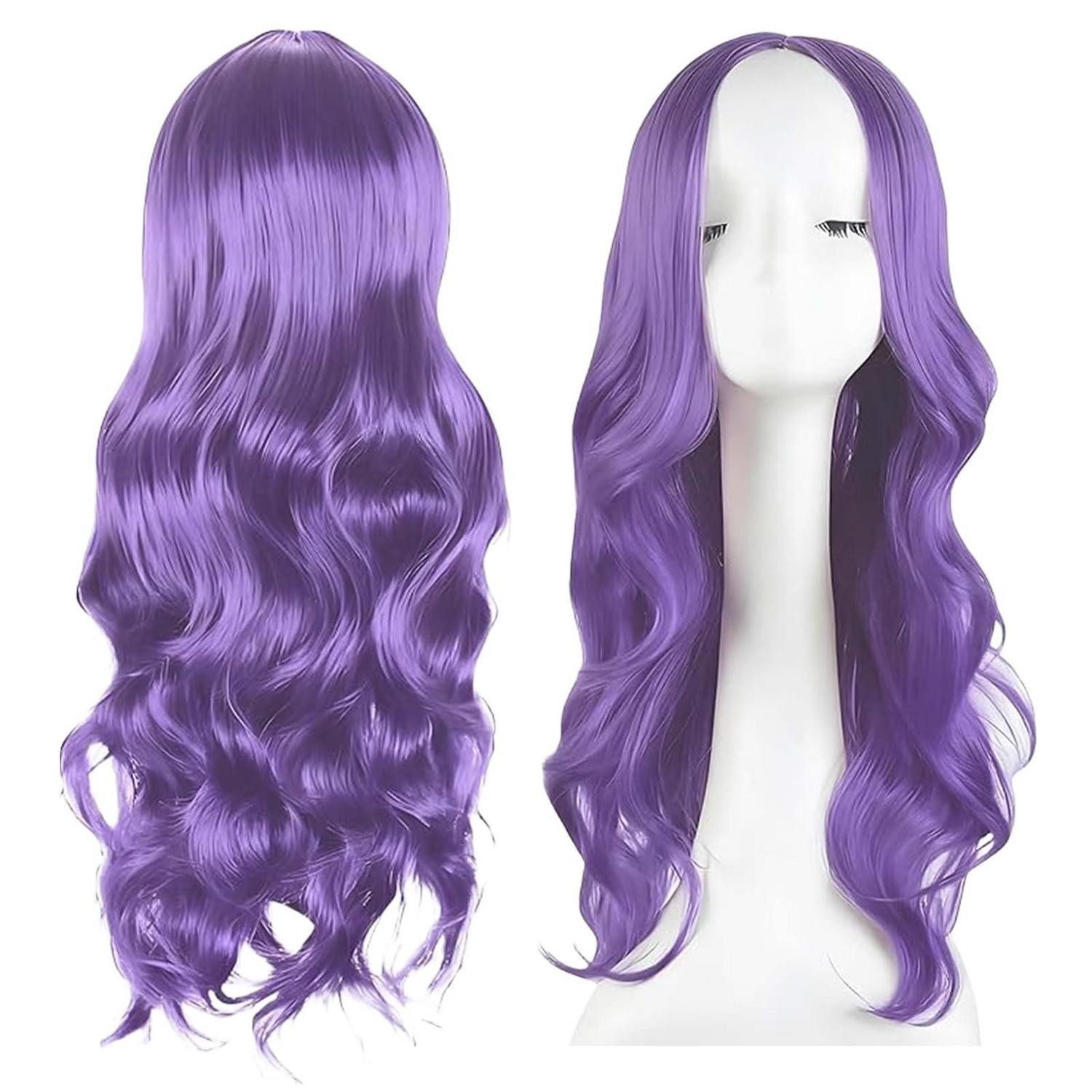 Kostüm-Perücke Perücke lila 68 cm lang gewellt Cosplay Zopf