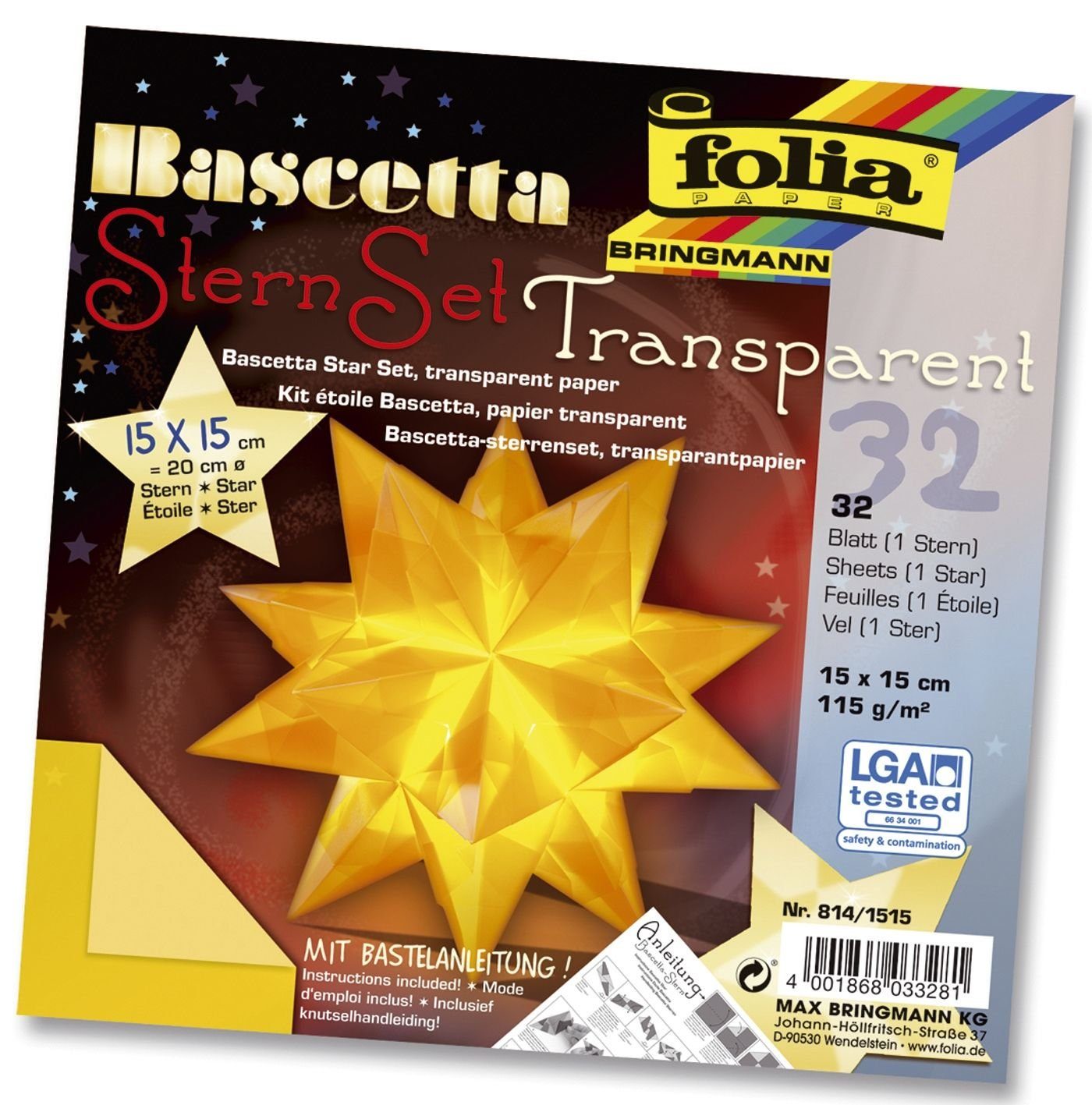 Bascetta-Stern, folia Folia Klemmen gelb-transparent Faltblätter