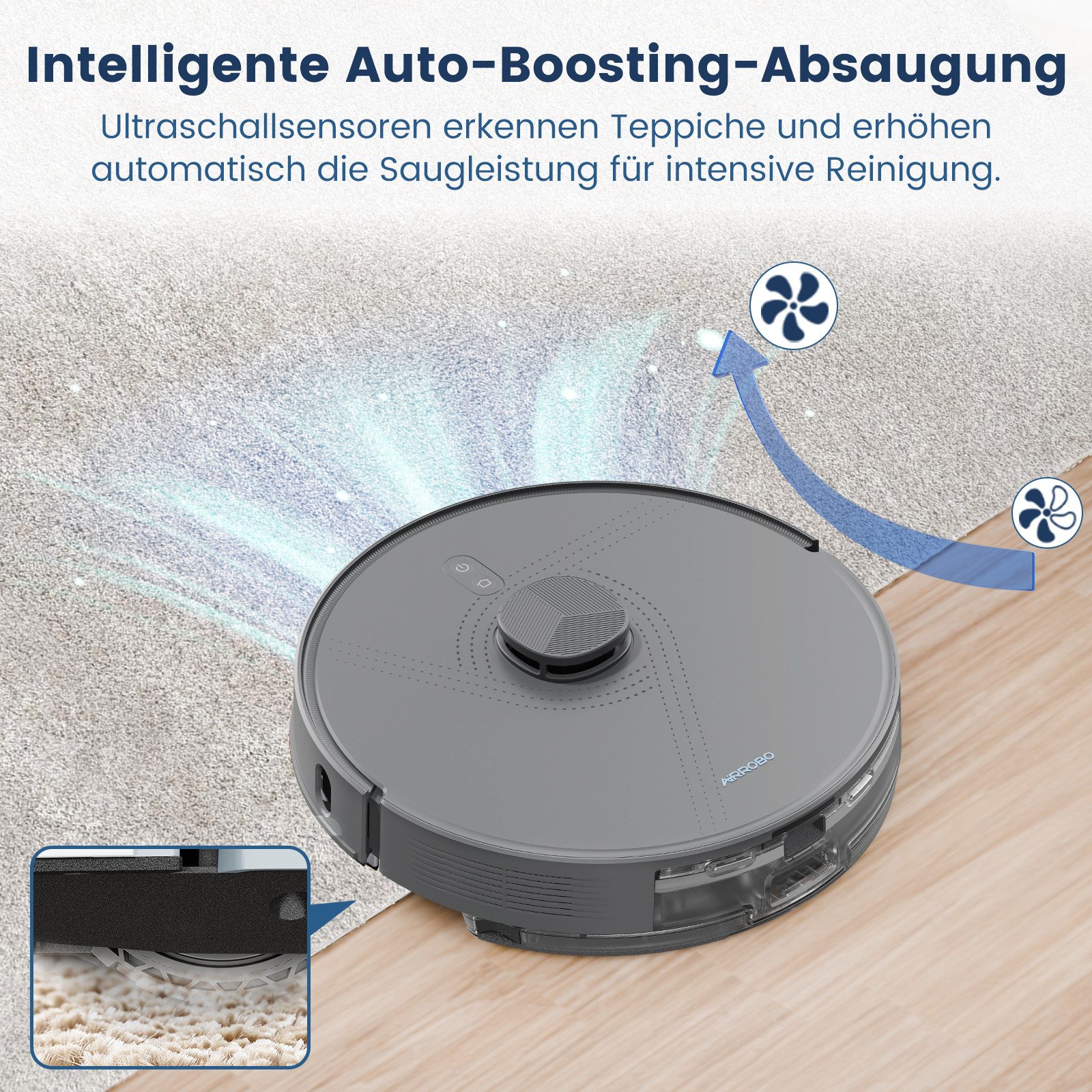 AIRROBO Saugroboter L50+ Roboterstaubsauger mit Wischfunktion und Absaugstation, 55 W, 10000 Pa Saugkraft, 75 Tage freihandige Reinigung, LDS-Navigation, Antitangle-Gummibürste, ideal für Tierhaare, 240 Min. Laufzeit