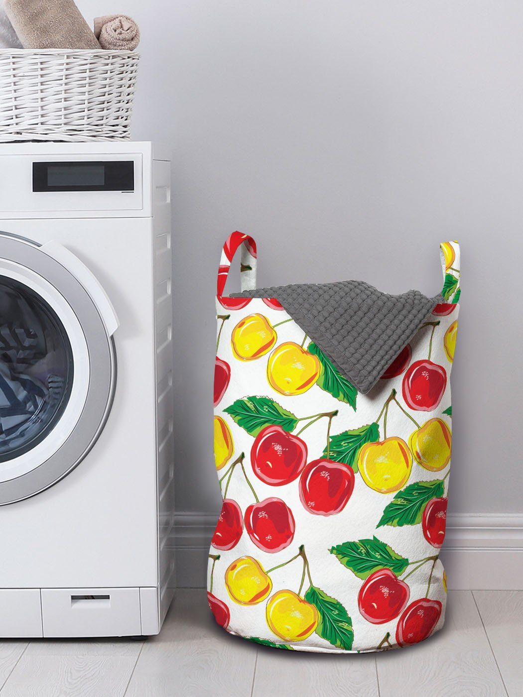 Abakuhaus Wäschesäckchen für Wäschekorb Kordelzugverschluss Kirschen Farbige Waschsalons, mit Grafik Griffen Obst