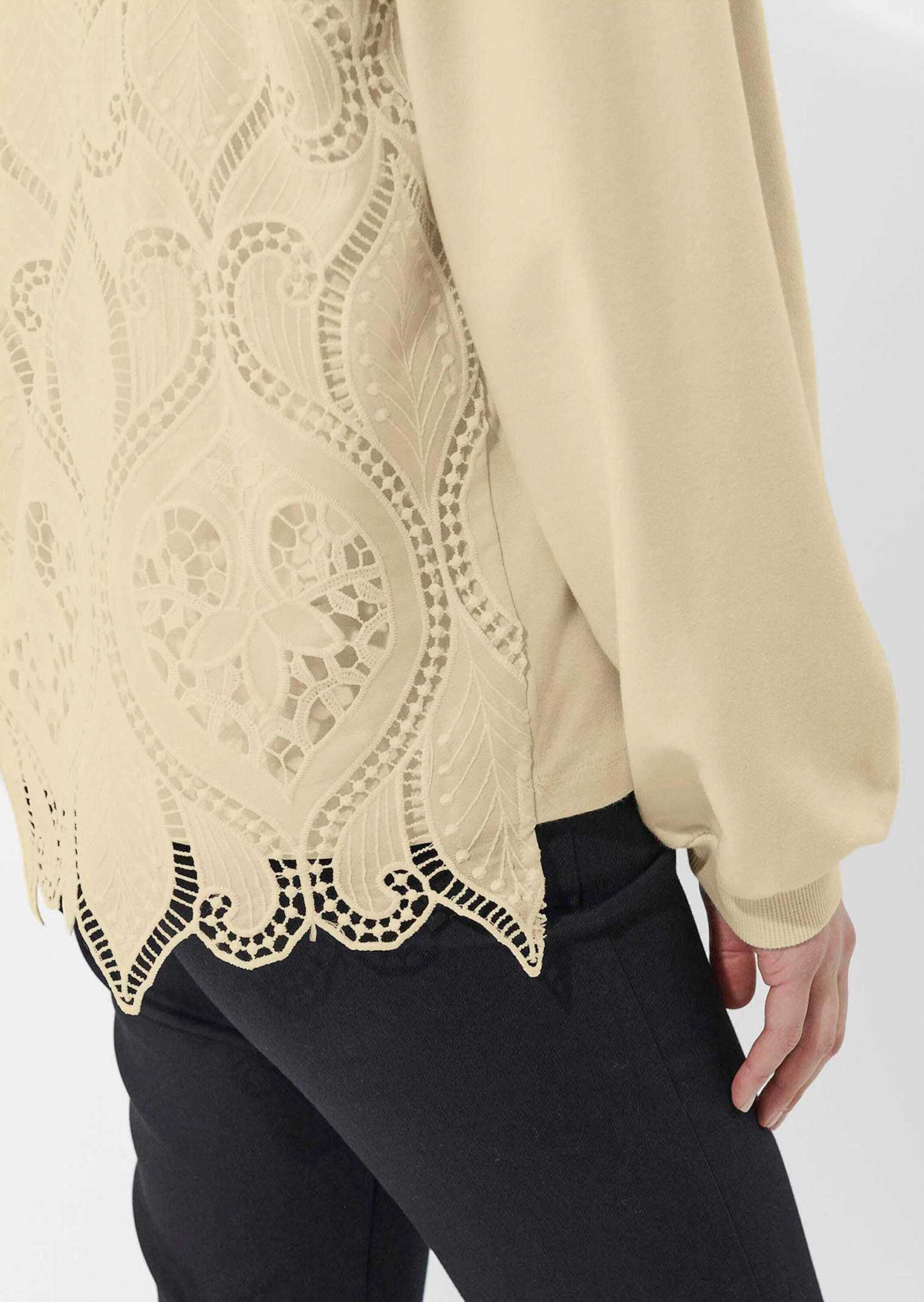 Alba Moda Strickpullover Edler Pullover mit Spitzeneinsatz Florale Spitze, runder Ausschnitt, ohne Verschluss