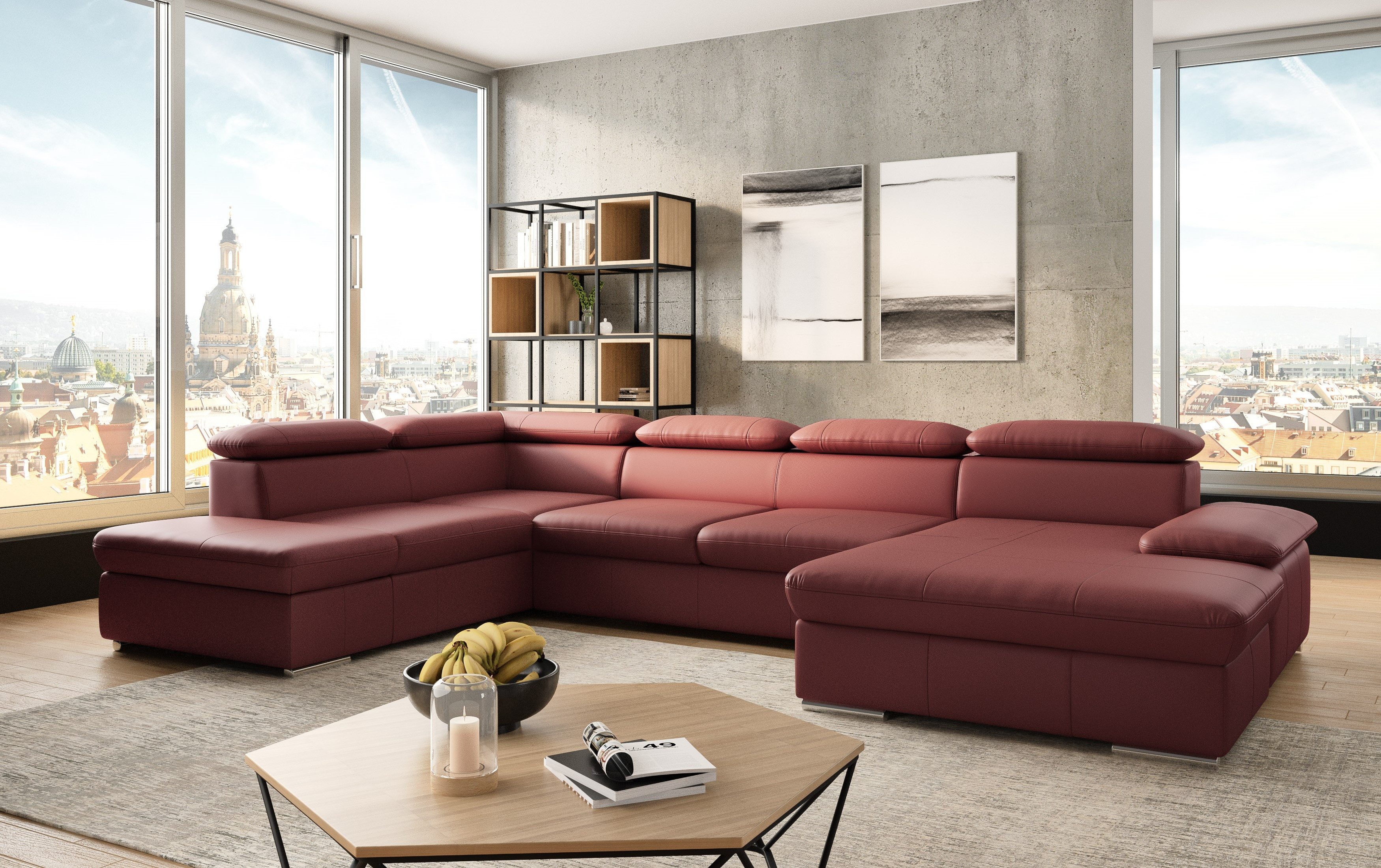 sit&more Wohnlandschaft Valantine U-Form, B: 349 cm, mit Arm- & Kopfteilverstellung, optional mit Bettfunktion