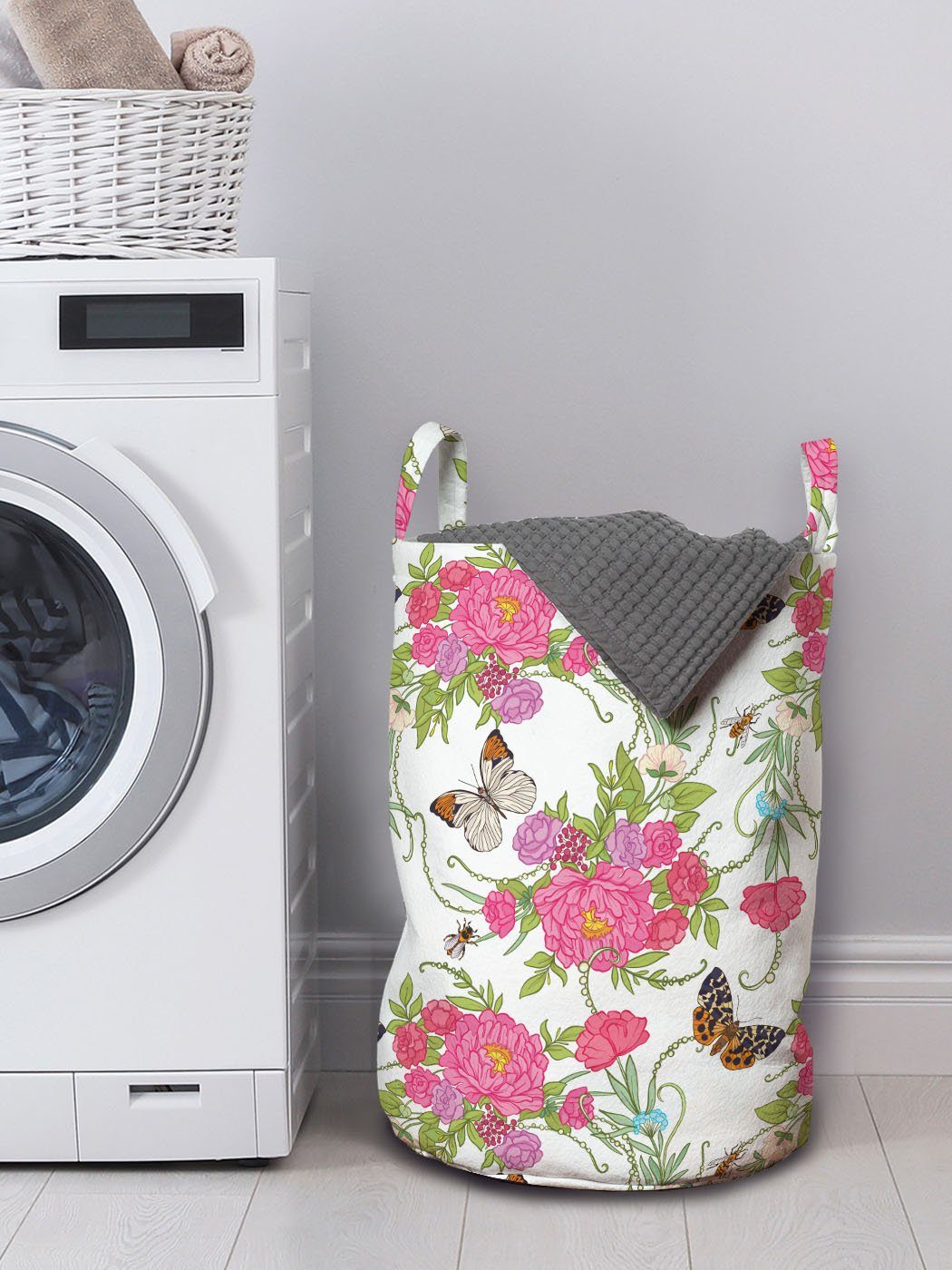 Griffen Blumen-Kunst mit Frühling Schmetterlinge Abakuhaus Kordelzugverschluss auf Wäschesäckchen Wäschekorb Waschsalons, für