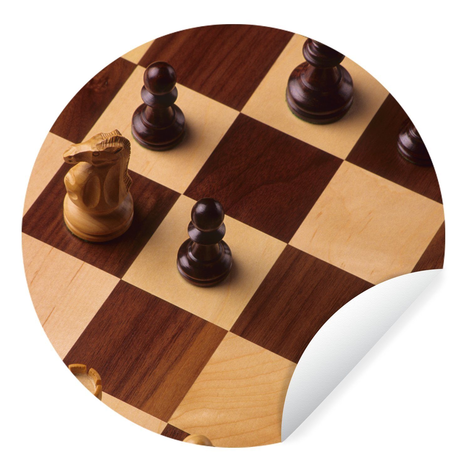 MuchoWow Wandsticker Das Schachbrett während einer Schachpartie (1 St), Tapetenkreis für Kinderzimmer, Tapetenaufkleber, Rund, Wohnzimmer