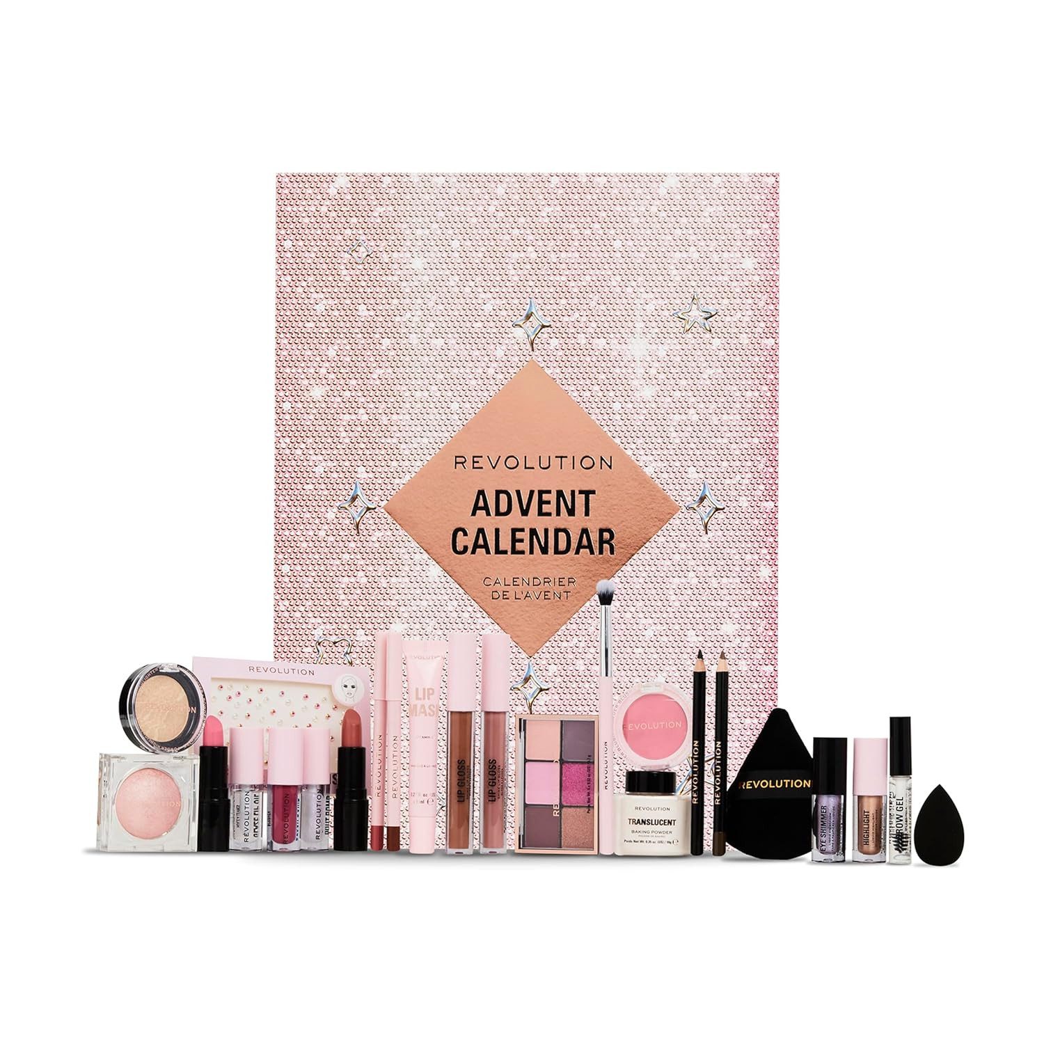 Adventskalender Beauty 24-Produkte mit Lipgloss, Lippenmasken, Pinseln, Augenbrauengel