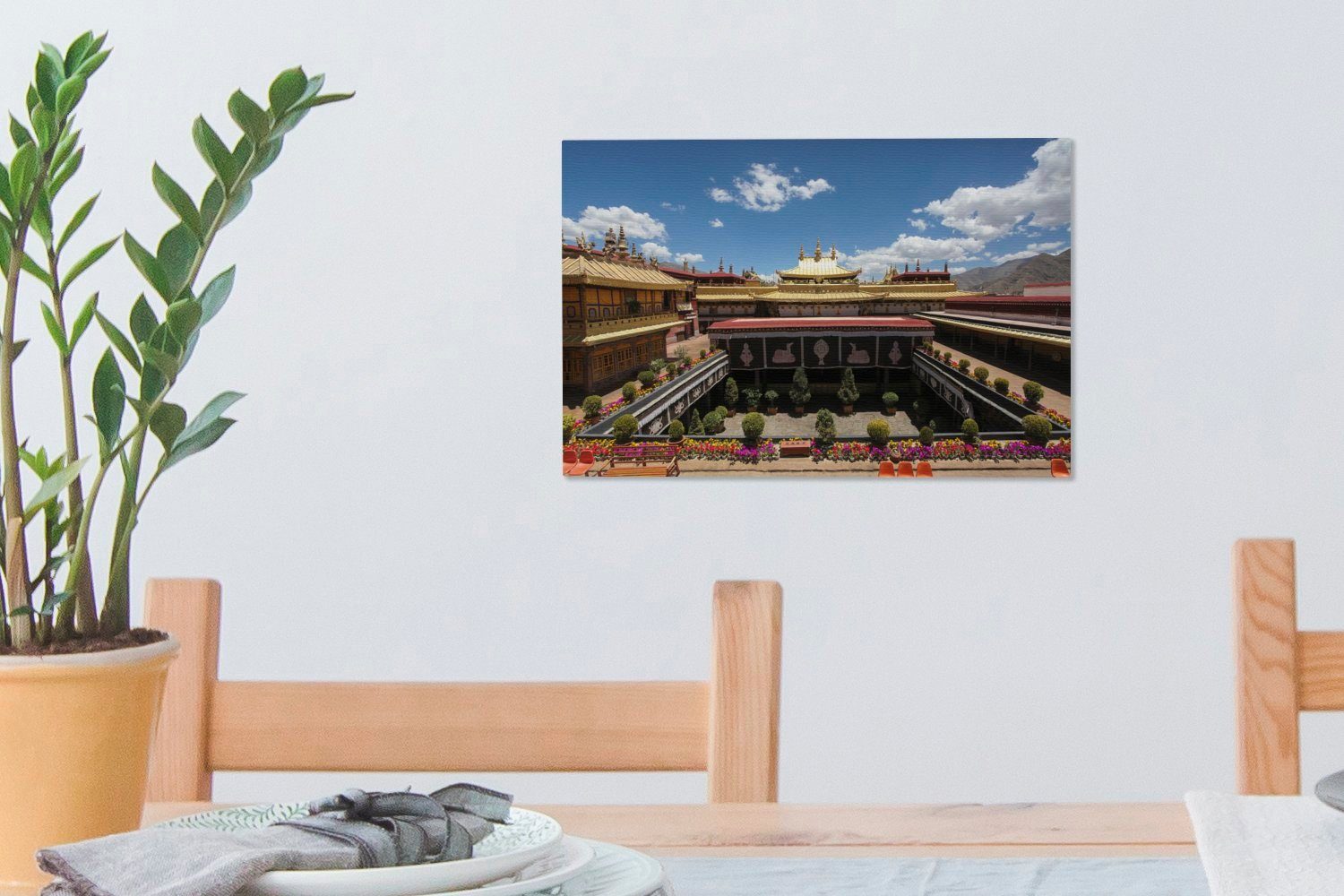 China, Blick den OneMillionCanvasses® Leinwandbild Jokhang Tibet Leinwandbilder, Wanddeko, Aufhängefertig, (1 Wandbild 30x20 über Innenhof St), des cm