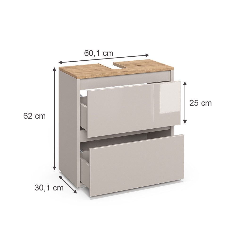 Vicco Waschbeckenunterschrank Majest, Cashmere/Artisan, 60.1 x 62 cm mit 2 Schubladen (1-St)