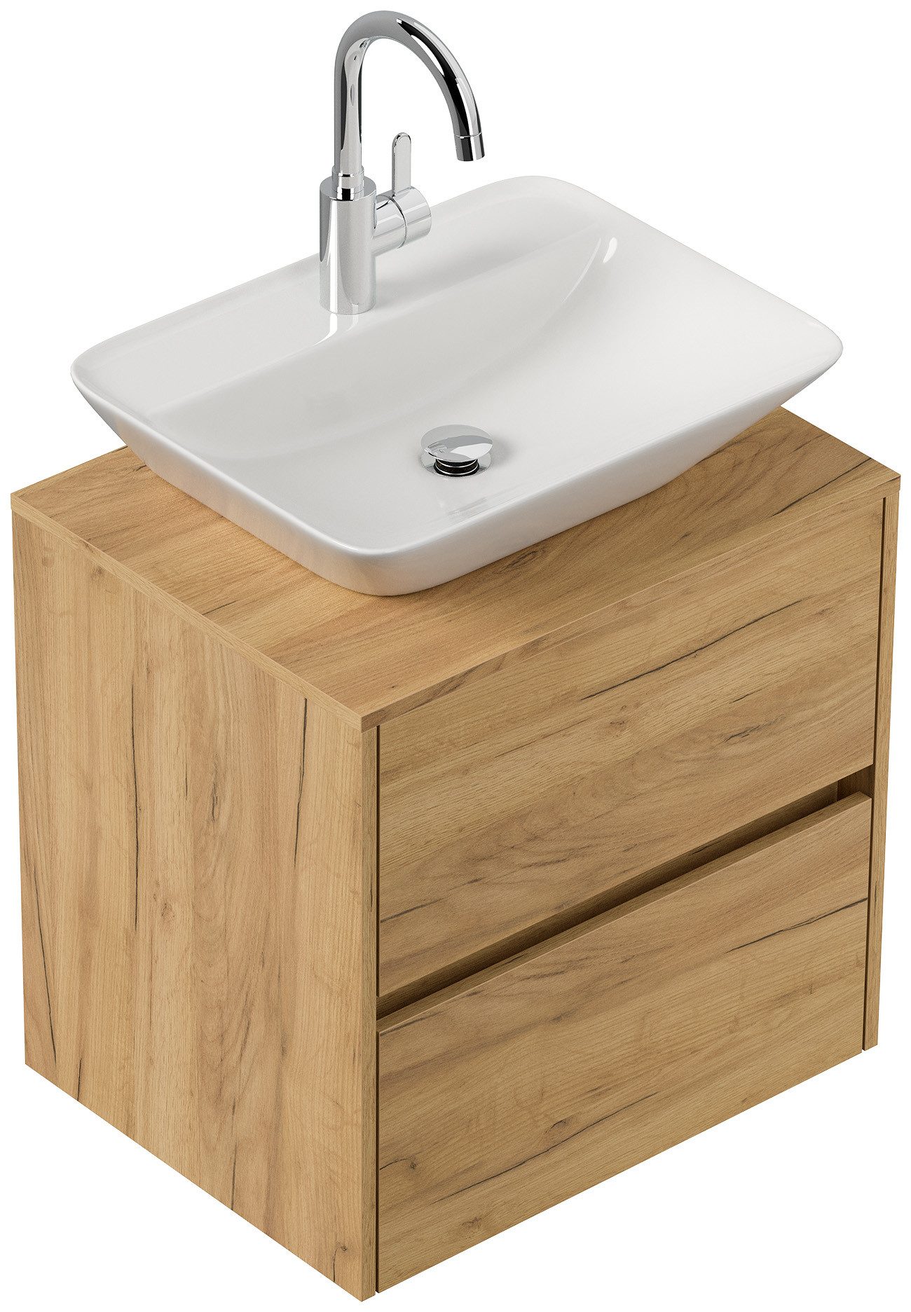 Magnolia Home Aufsatzwaschbecken Badmöbel Taifun 60cm mit modernem Aufsatzwaschbecken eiche gold