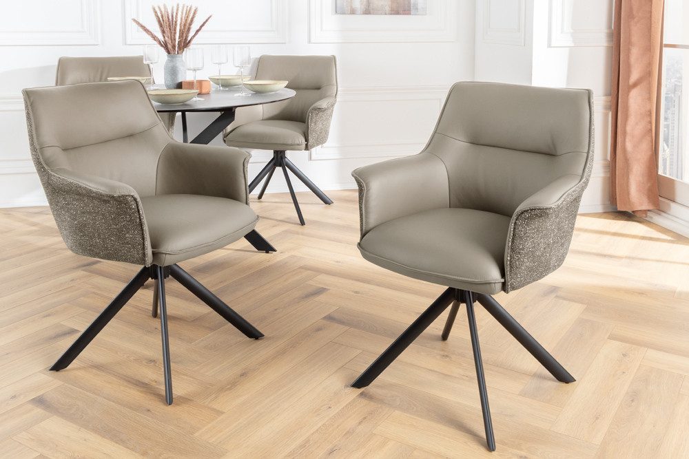 riess-ambiente Drehstuhl LE GRAND taupe – Echtleder, Strukturstoff, 180° drehbar, mit Armlehne (Einzelartikel, 1 St), mit Metallgestell & Auto-Return-Funktion – ideal für Deinen Esstisch