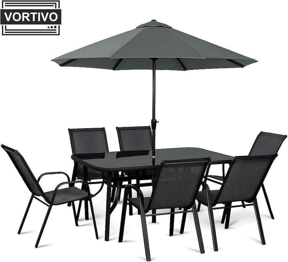 VORTIVO Essgruppe für 6, wetterfest für Garten, Balkon & Terrasse – Schwarz günstig online kaufen