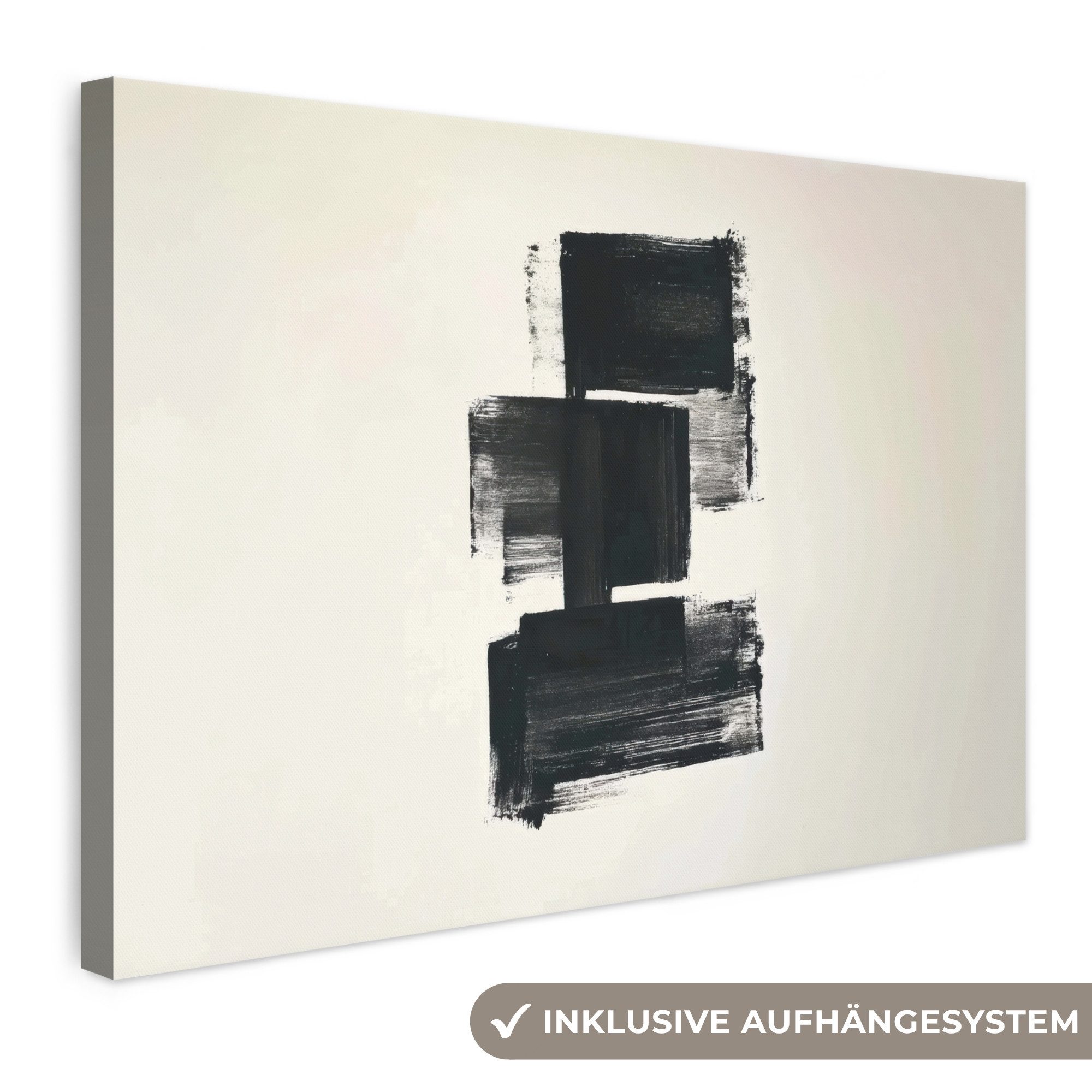 OneMillionCanvasses® Leinwandbild Rechtecke - Pinselstriche - Abstrakt - Schwarz, Fotodruck (1 St), Leinwand Bilder Klein, Wand Dekoration Aesthetic 30x20 cm