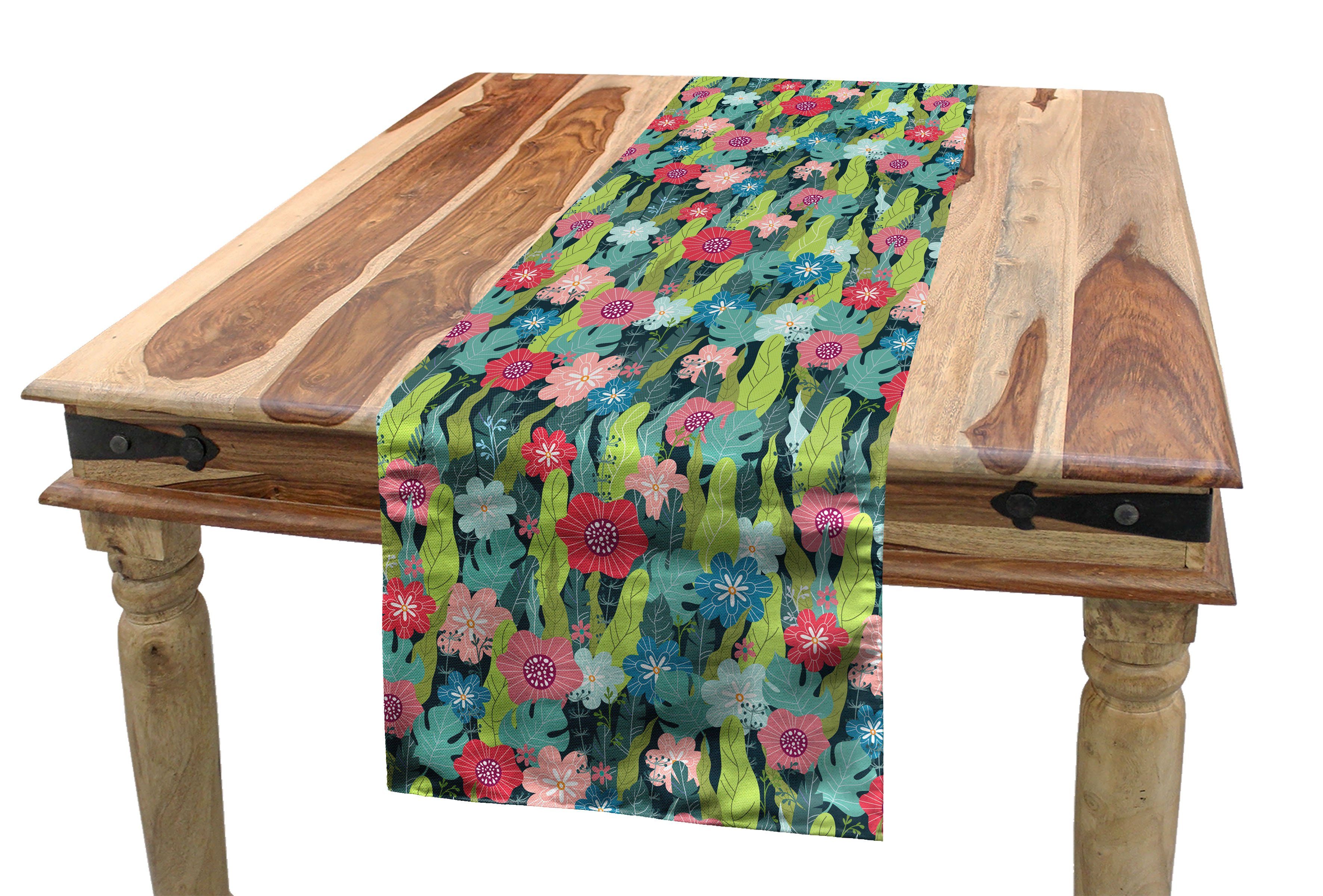 Dekorativer Tischläufer Tischläufer, Rechteckiger Botanisch Esszimmer Abakuhaus Garten-Kunst-Wiesenblumen Küche