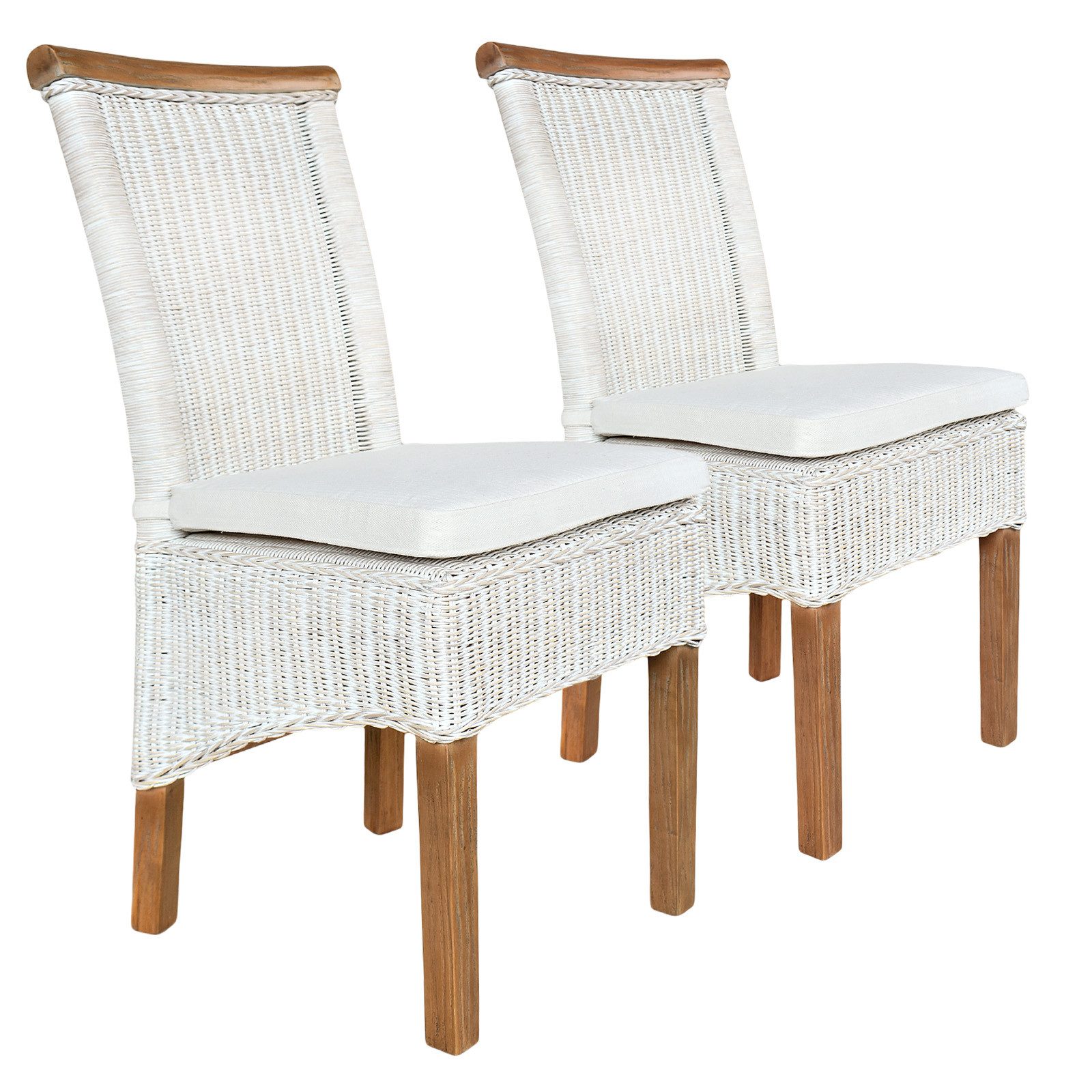 Amagohome Rattanstuhl Esszimmer Stühle Set Rattanstühle Perth 2 Stück weiß günstig online kaufen