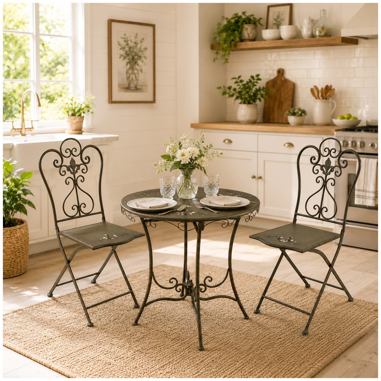 HTI-Living Küchentisch Essgruppe 3-teilig Lily Braun (Set, 3-St., 1x Tisch, 2x Stühle), Sitzgruppe Metall