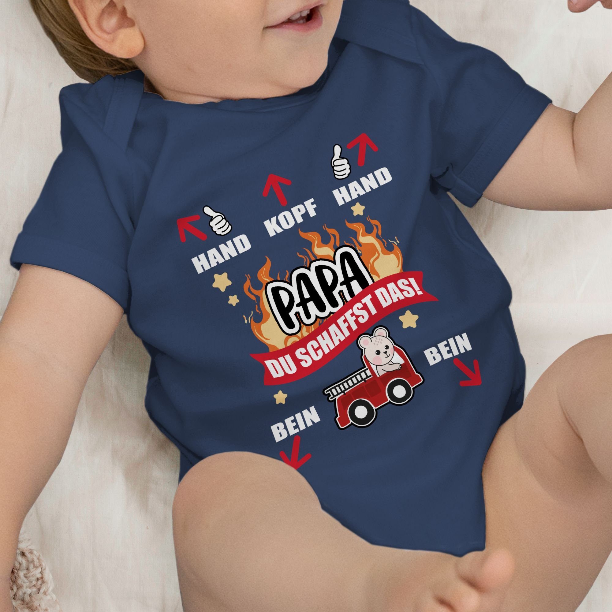Navy Feuerwehr Vatertag schaffst weiß - Shirtracer du - Shirtbody Geschenk Blau das Papa 1 Baby