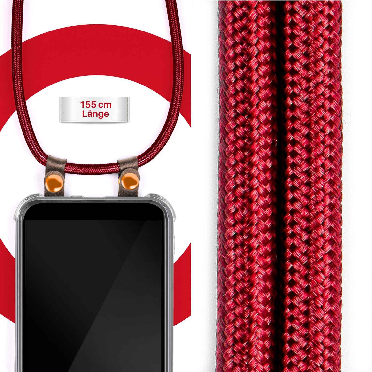 moex Handykette für Sony Xperia 10 VI Hülle mit Band Free Spirit Rot 6,1 Zoll, Handyhülle zum Umhängen Handyband Kette abnehmbar Handy Umhängeband