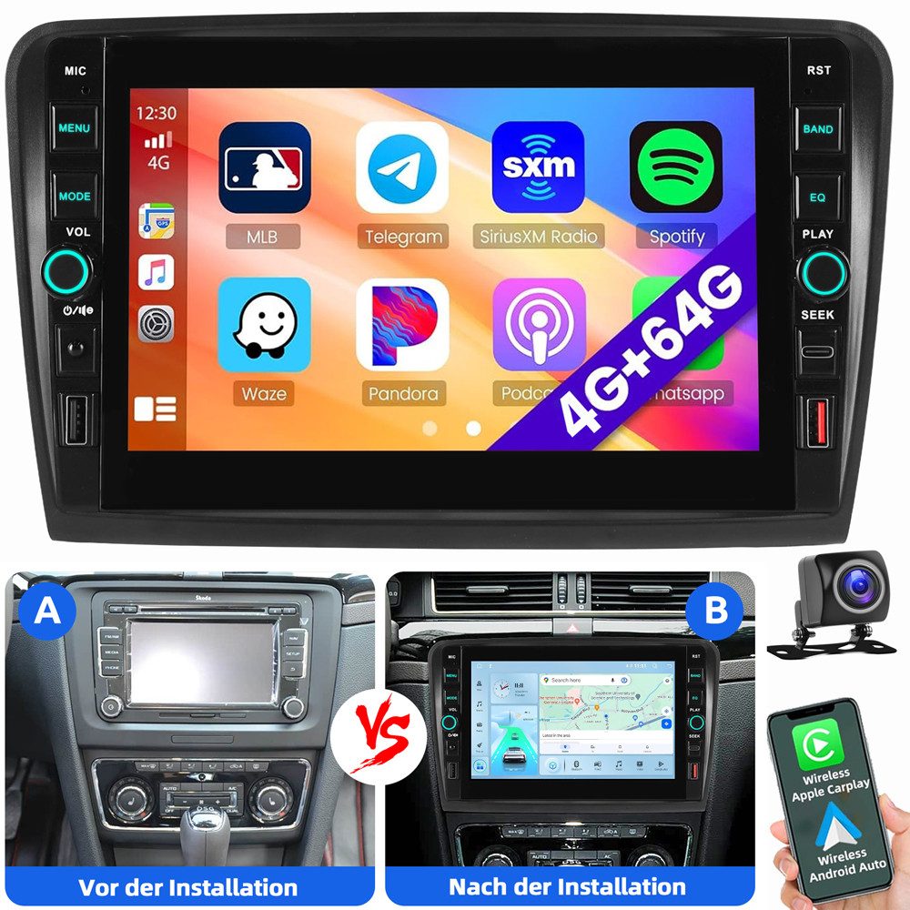ESSGOO Für Skoda Superb 2 3T 2008-2015 Android 15 Type-C USB Autoradio (RDS, Digitalradio (DAB), FM, AM)