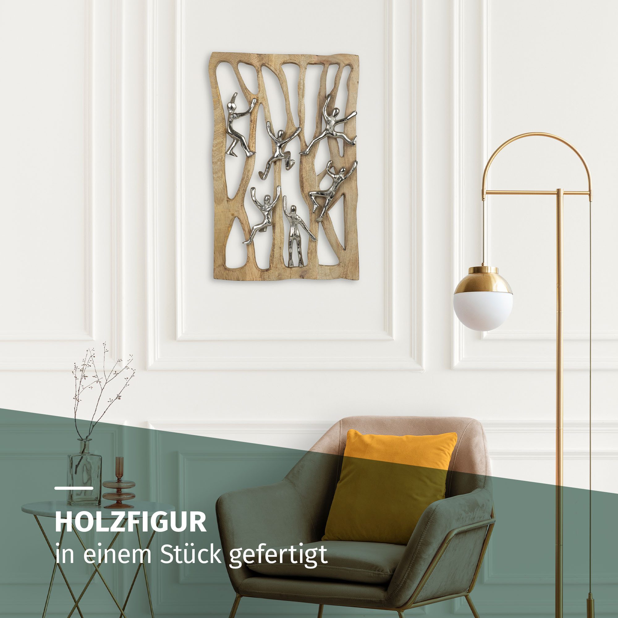 Moritz Skulptur Dekofigur Together We Rise 50,5 cm aus Mangoholz und Aluminium modern