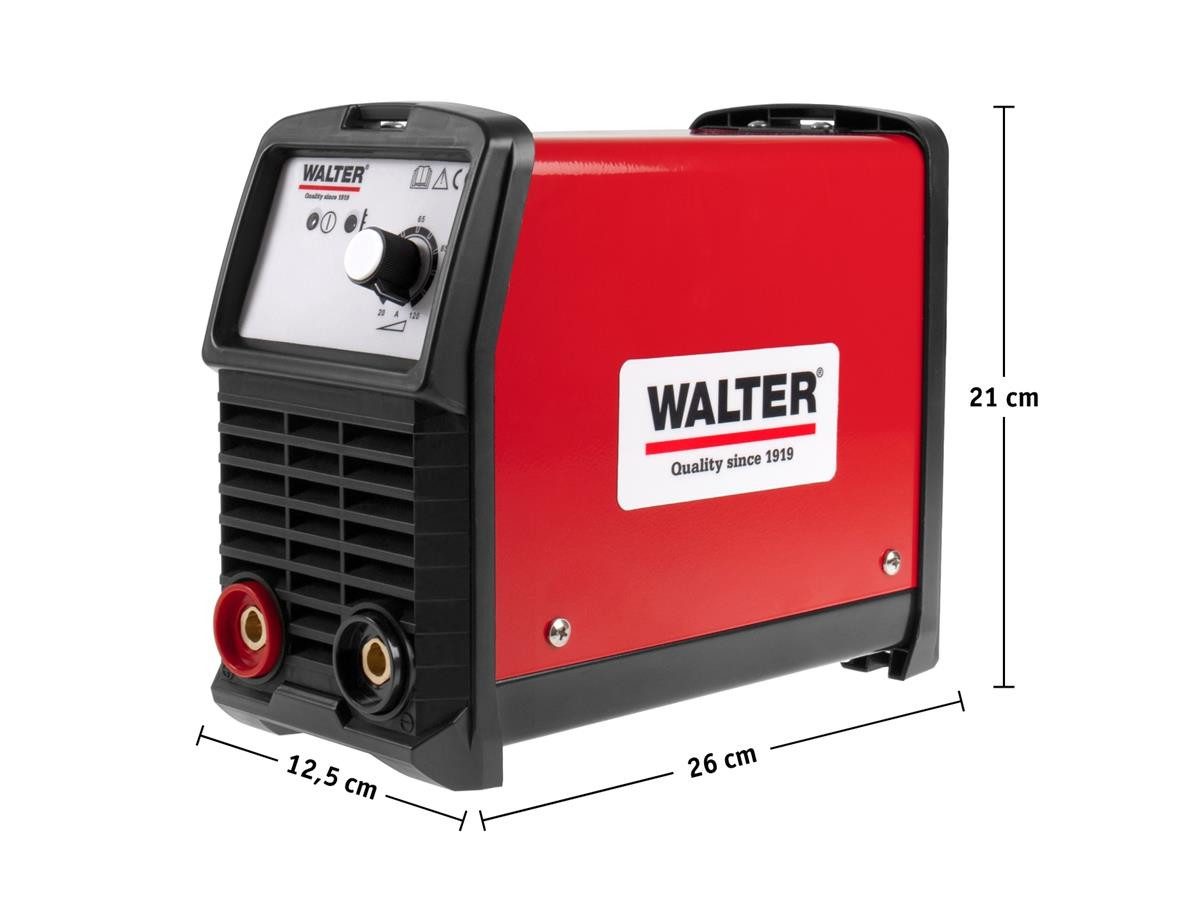 WALTER Inverterschweißgerät WWS-TIS-12A, Inkl. Schlackenhammer mit Drahtbürste, Schweißschutzschild, Tragegurt