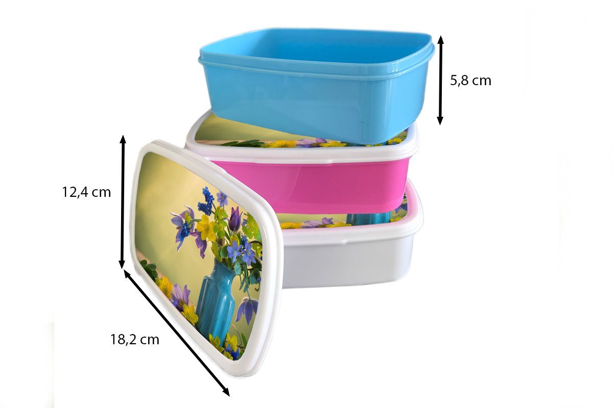 MuchoWow Lunchbox Mädchen Kinder Frühling, weiß für Kunststoff, - und Erwachsene, und Stillleben Brotdose, (2-tlg), Brotbox Blumen für Jungs 