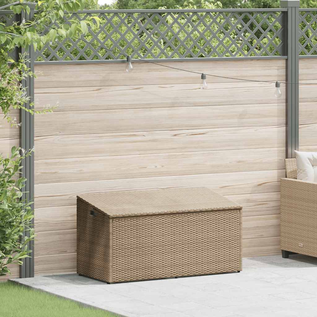furnicato Gartenbox Garten-Aufbewahrungsbox Beige 110x50x58 cm aus PE-Rattan und Stahl, UV-beständige Kissenbox mit Gasfeder und wasserabweisender Tasche