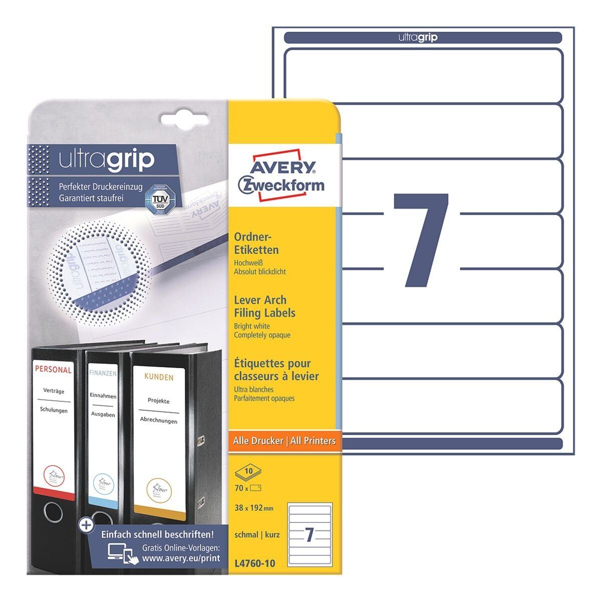 Avery Zweckform Ярлыки L4760-10, für Папки с файлами, kurz/schmal (38x192 mm), selbstklebend