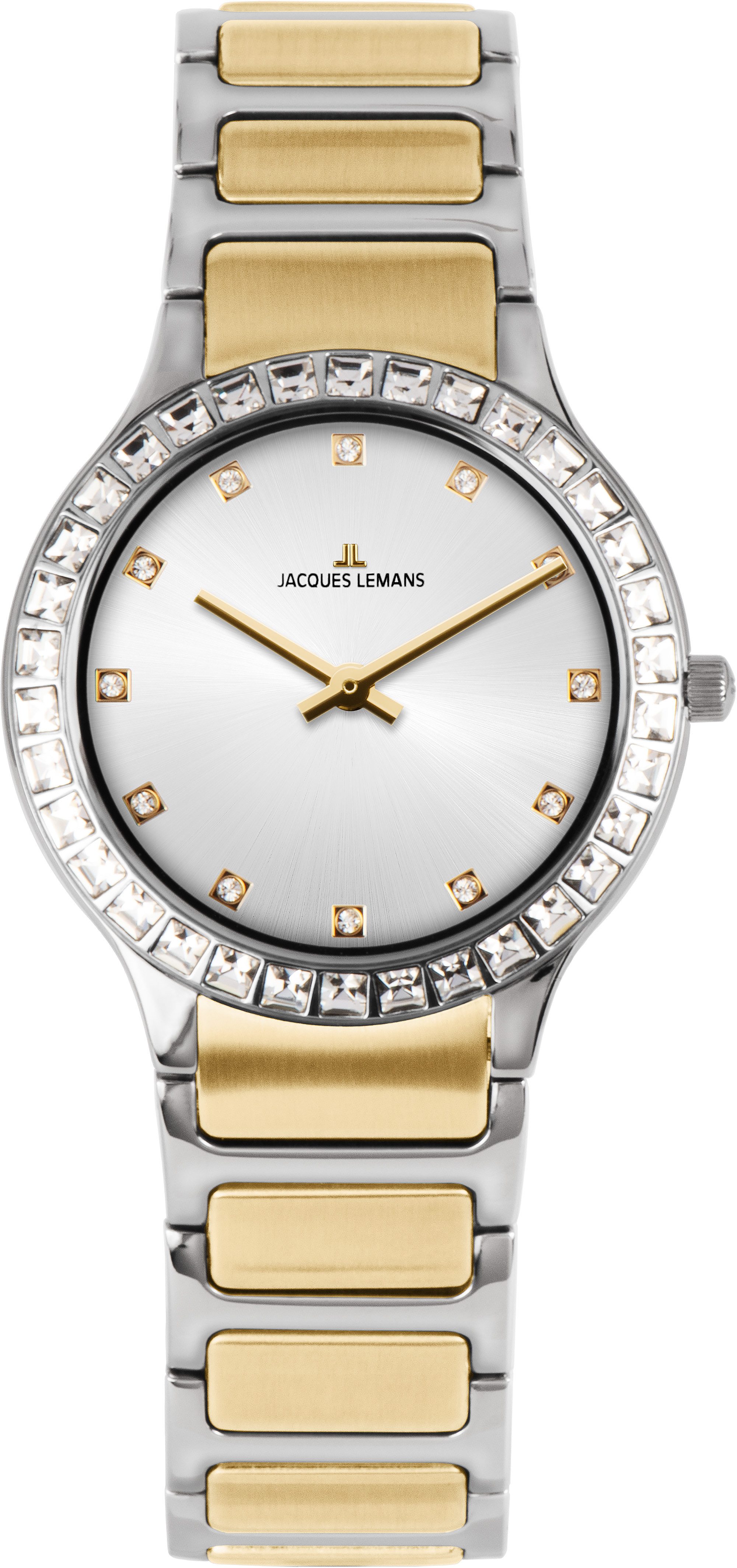 Jacques Lemans Quarzuhr Milano 1-2208E, Armbanduhr, Damenuhr, Edelstahlarmband, analog, Glaskristalle