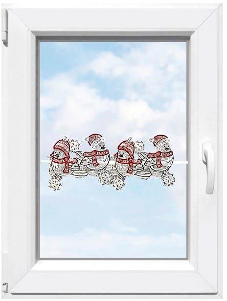 Scheibengardine Wintervögel, Fensterdekoration Plauen, (1 St), halbtransparent, Stangendurchzug Stickereien "Wintervögel"