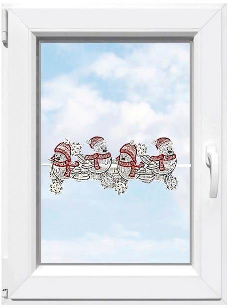 Stickereien Plauen Scheibengardine Wintervögel, Stangendurchzug (1 günstig online kaufen