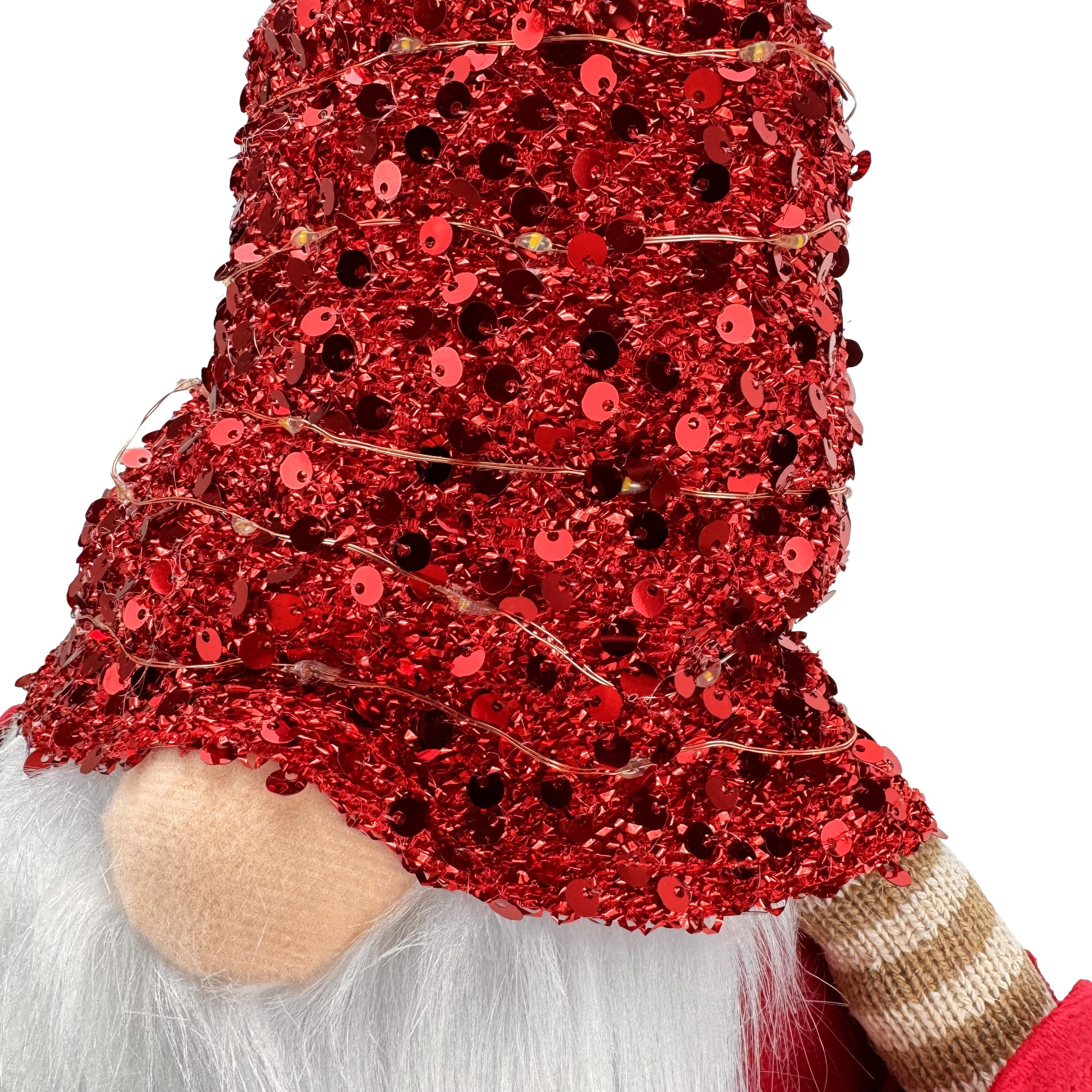 Online-Fuchs Weihnachtsfigur süßer Wichtel mit Zipfelmütze, Teleskopbeinen und LED-Beleuchtung (Deko zu Weihnachten, Dauerleuchten oder Funkeleffekt wählbar), inkl. praktischer 6-Stunden Timerfunktion