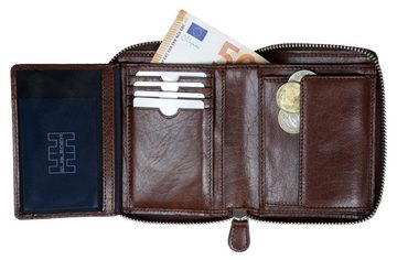 Elbleder Geldbörse Polo 109 umlaufender Reißverschluss Unisex Echtleder, 8 Kartenfächer Sichtfach RFID Schutz Farbe Oxford Braun